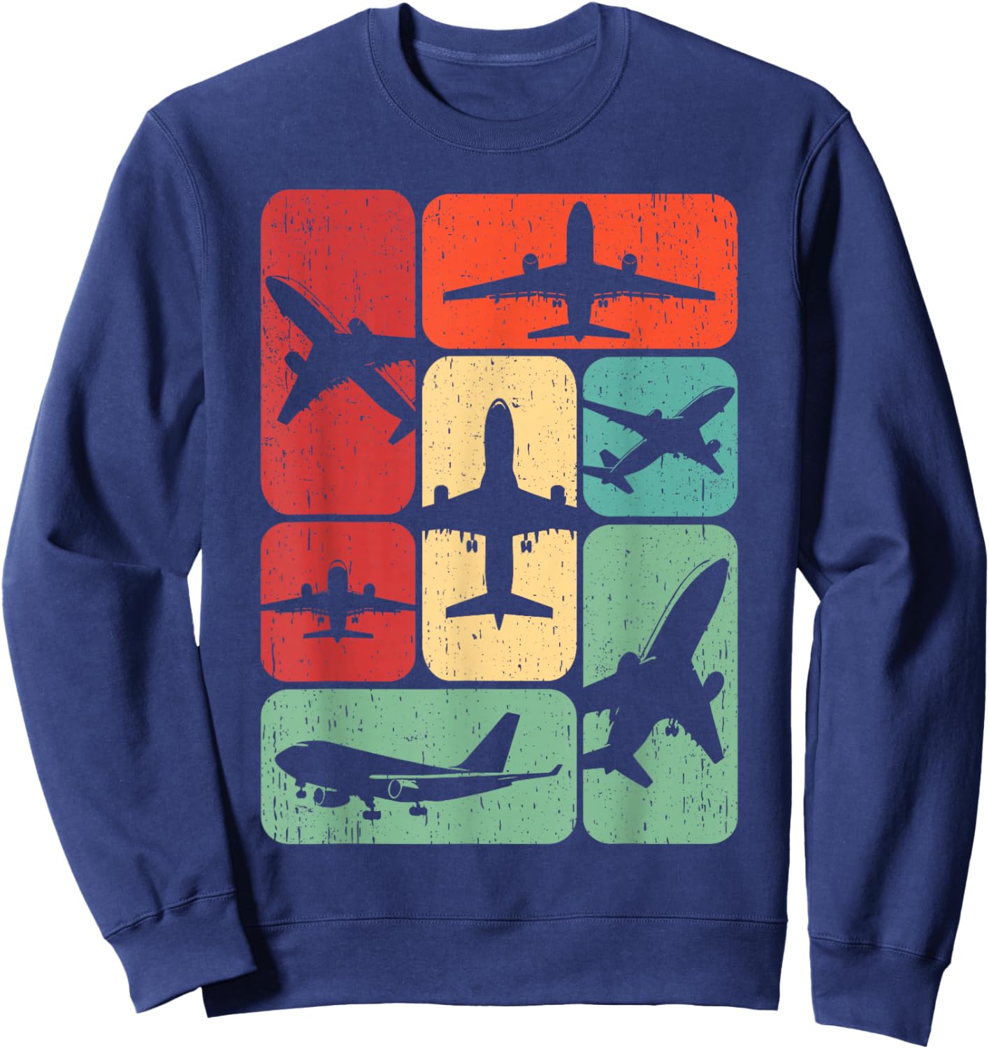 Vintage Airplane Design Gifts Kids Men Airplane Pilot Art Retro Black Small Men Boys Winter Sweatshirt - Sweatshirt | Navy