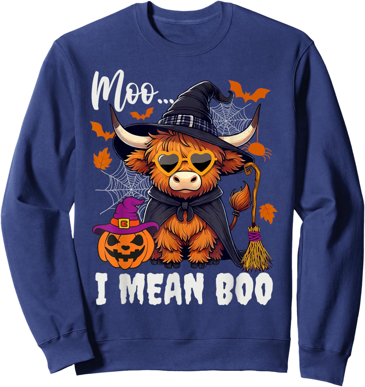 Moo I Mean Boo Witch Highland Cow Halloween Costume Sweatshirt - Sweatshirt | Navy