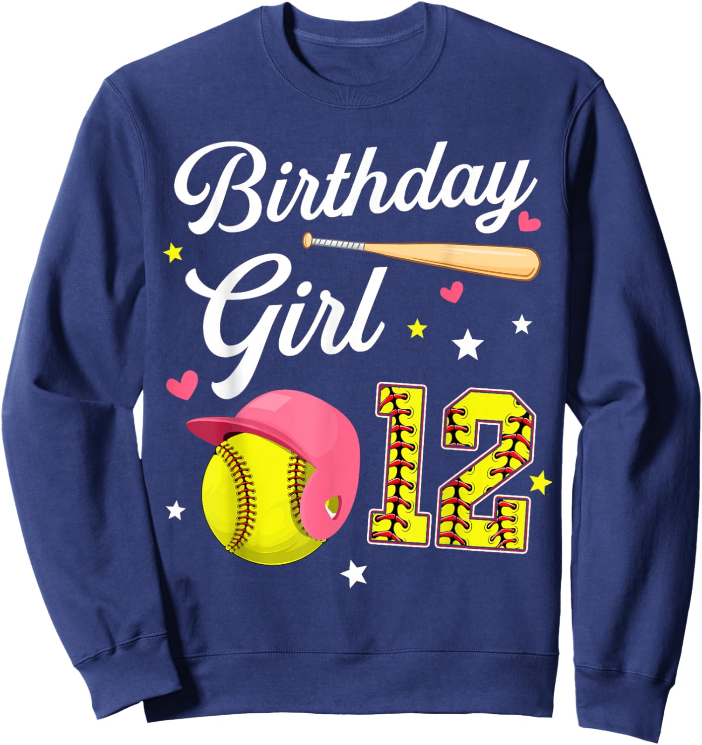 12th Birthday Girl Softball Twelfth Bday 12 Twelve Year Old Sweatshirt - Sweatshirt | Navy
