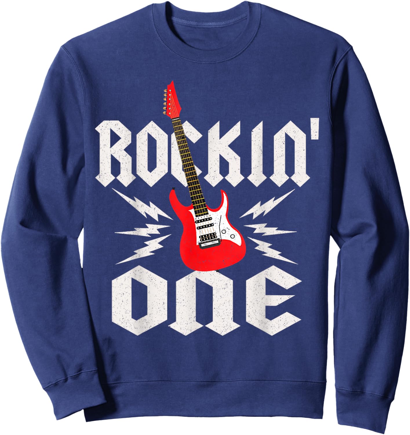 One Rockin One Birthday Family Matching Rock Guitar Sweatshirt - Sweatshirt | Navy