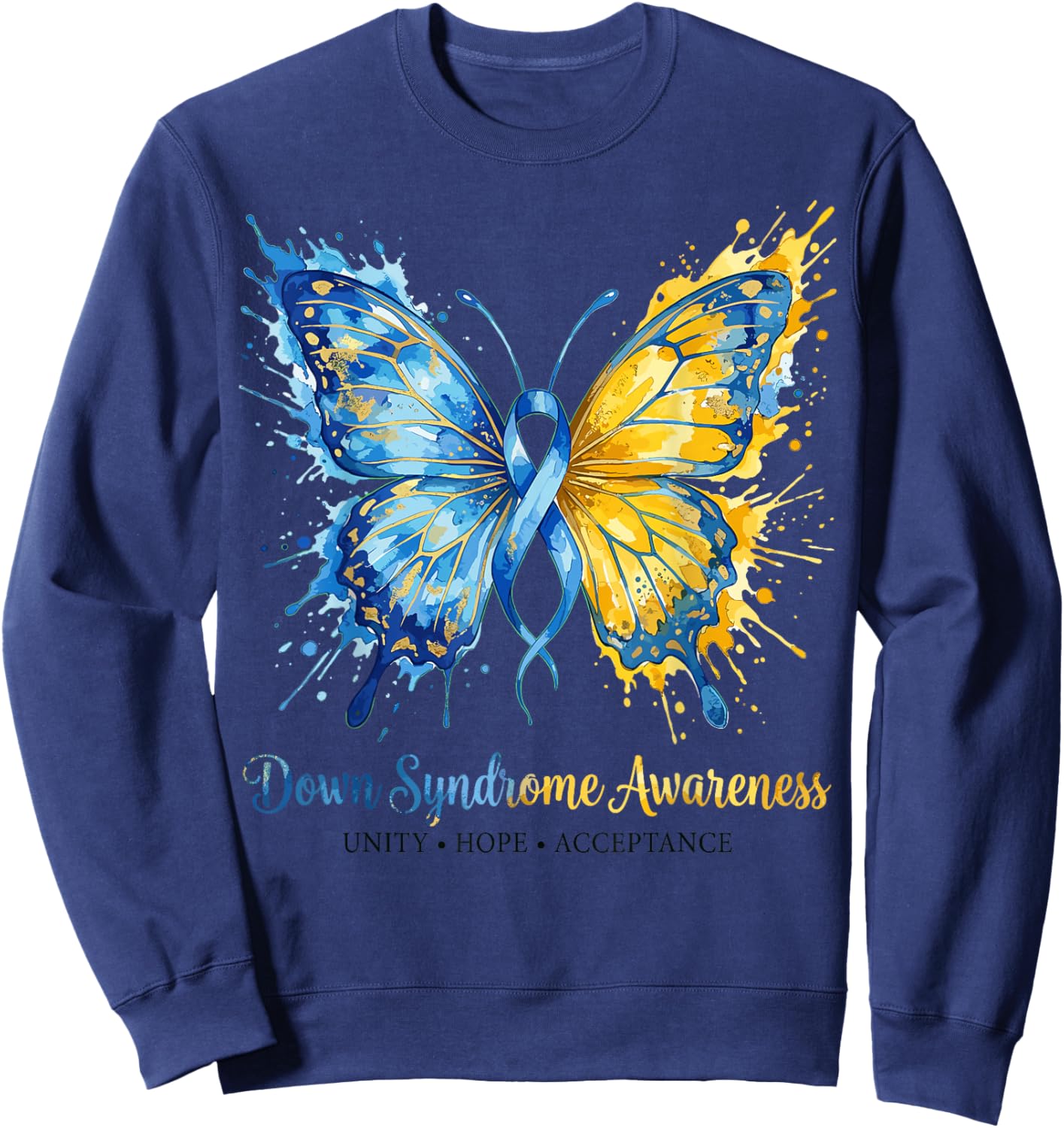Down Syndrome Awareness Sunflower Ribbon Inclusion Support Sweatshirt - Sweatshirt | Navy