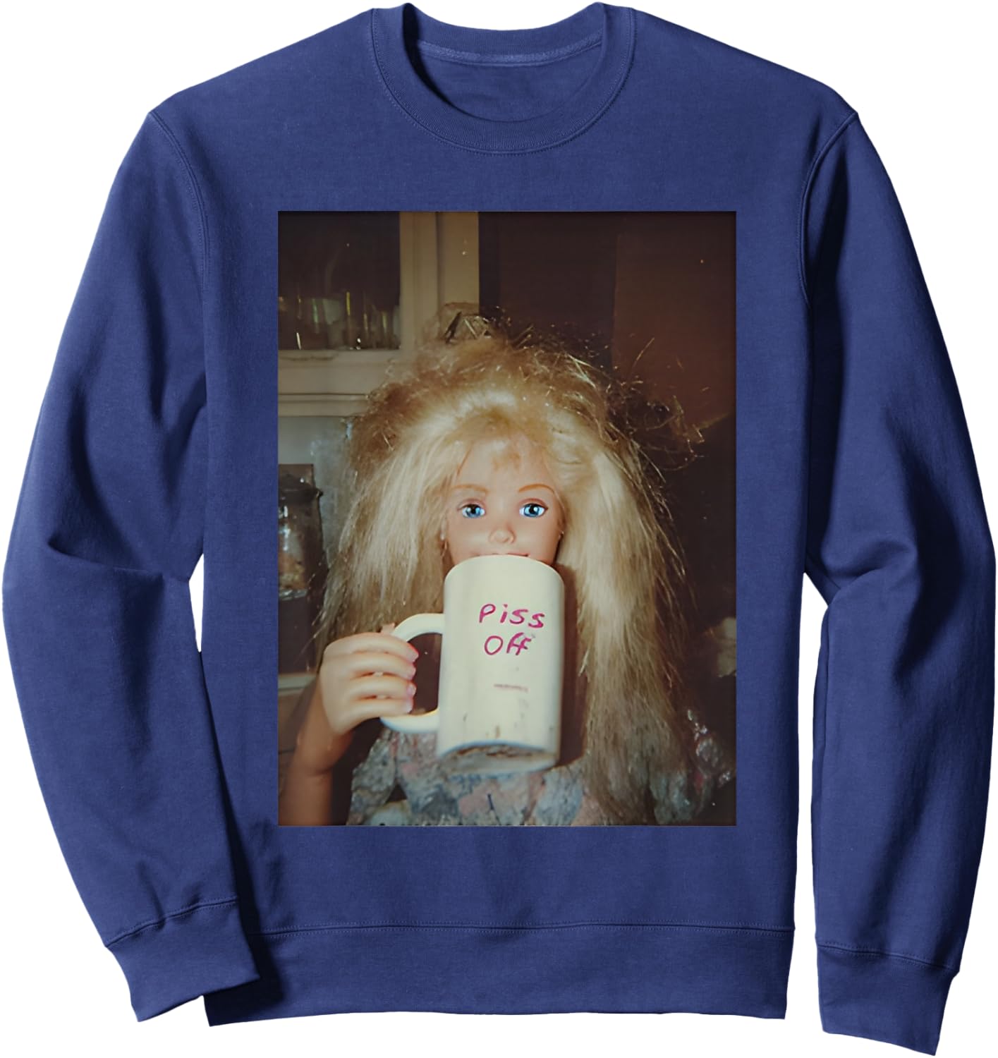 Funny Disgusting Doll face Meme Sweatshirt - Sweatshirt | Navy