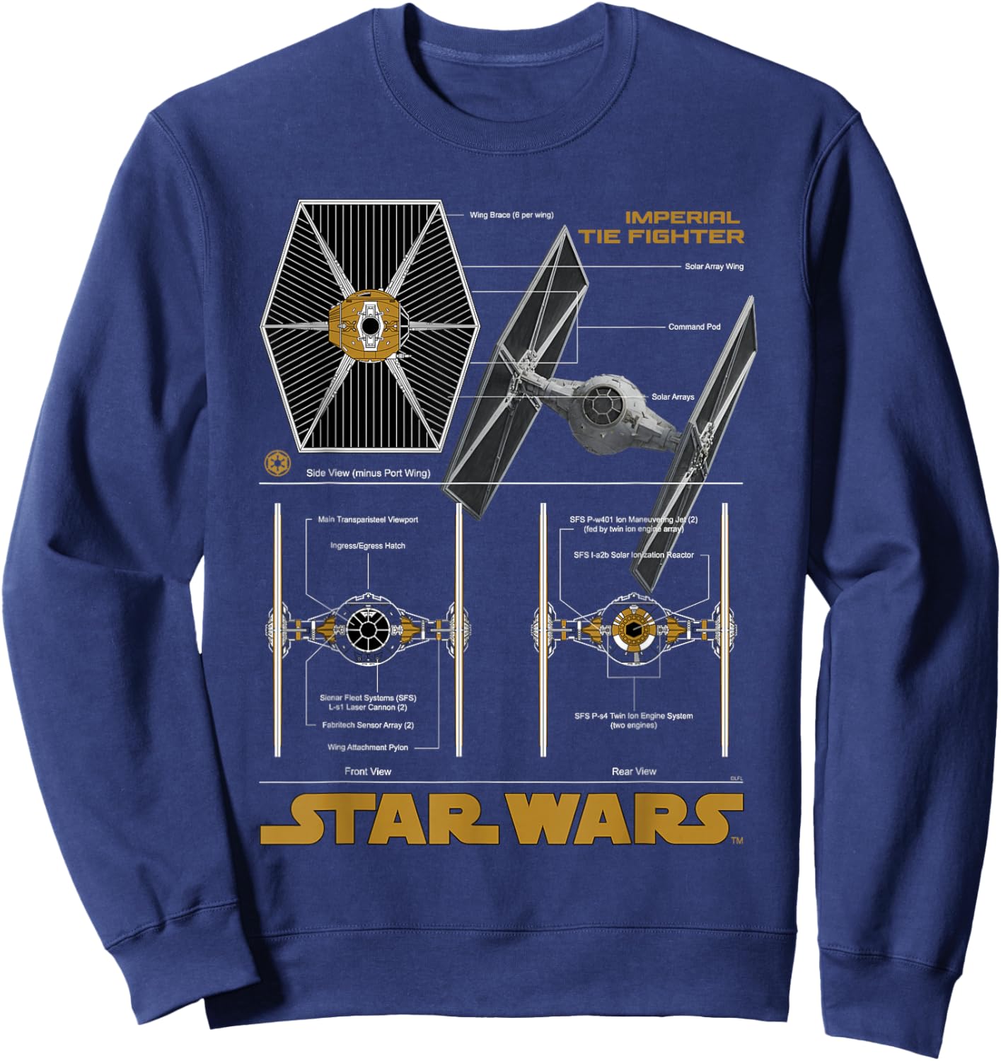Star Wars Imperial TIE Fighter Schematic Blueprint Sweatshirt - Sweatshirt | Navy