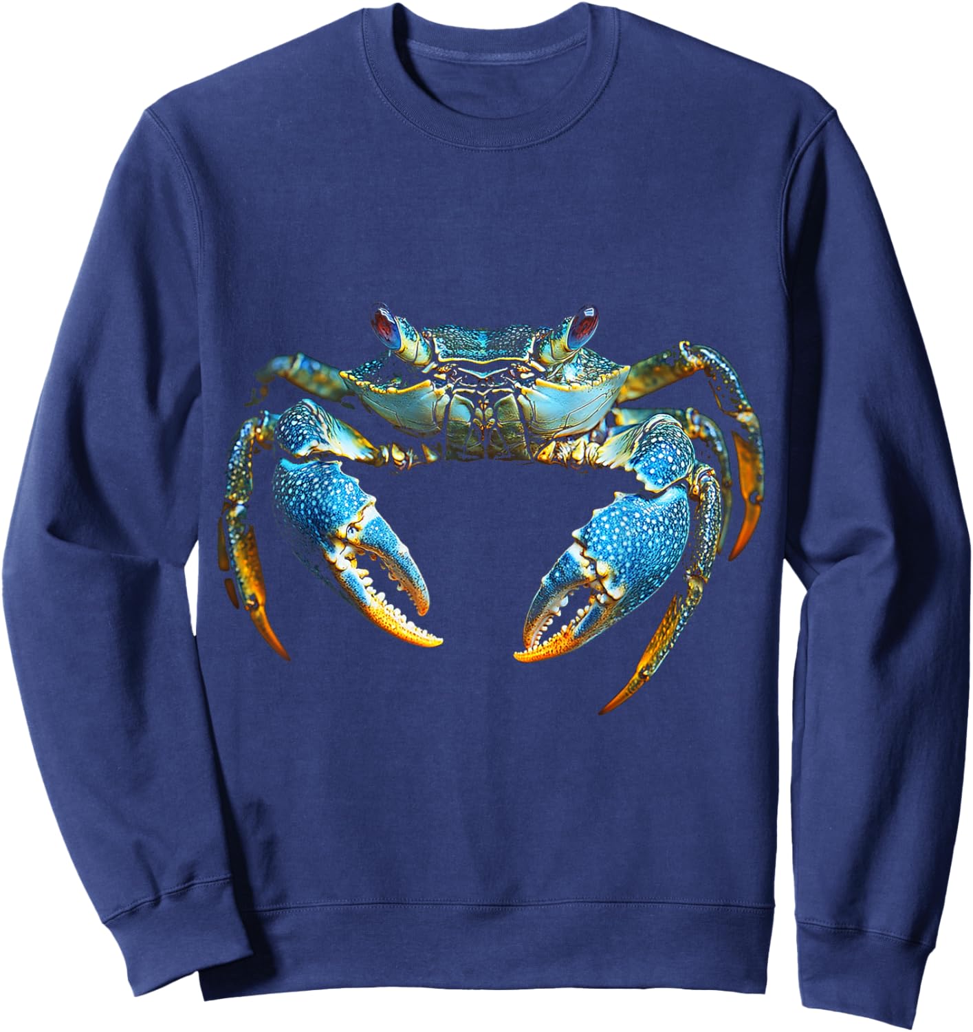 Crab Animal Motif Blue Eyes Illustration Crab Sweatshirt - Sweatshirt | Navy