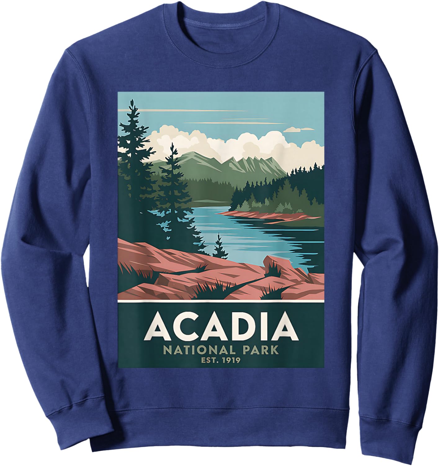 Acadia National Park Vintage Camping Hiking Men Women Kids Sweatshirt - Sweatshirt | Navy