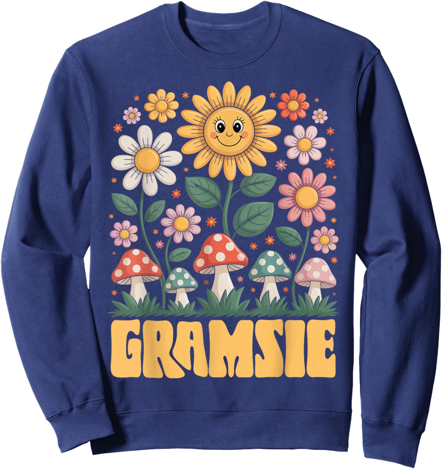 GRAMSIE Mother’s Day Floral Sunflower Mushroom Style Sweatshirt - Sweatshirt | Navy