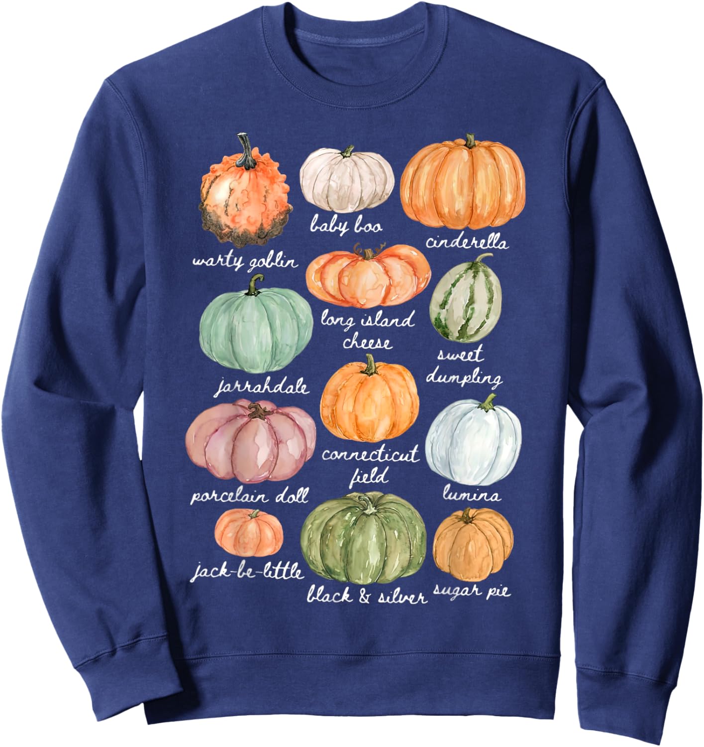 Type Of Pumpkin Fall Autumn Farmer Aesthetic Women's Graphic Sweatshirt - Sweatshirt | Navy