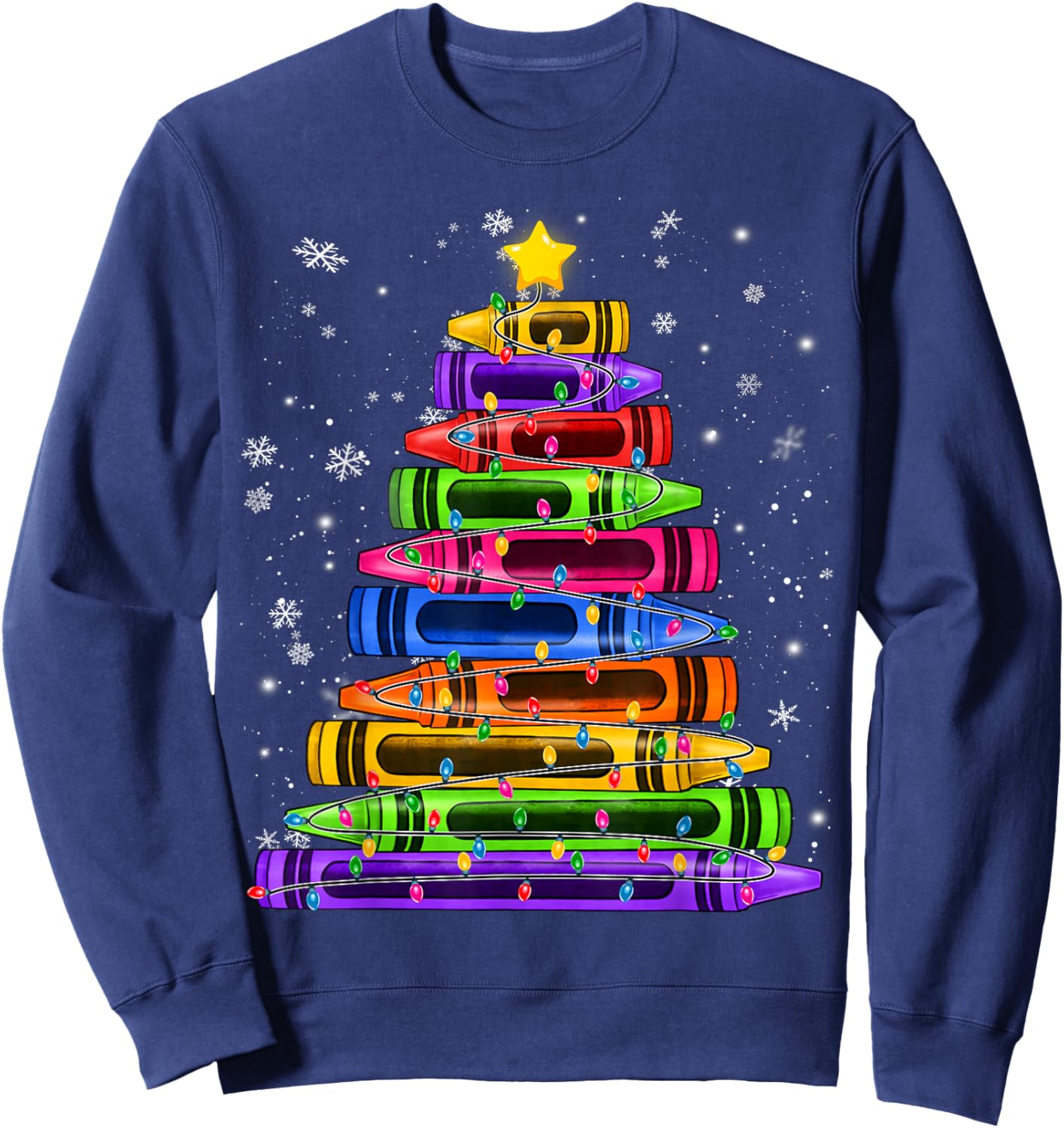 Crayon Christmas Tree Lights School Teacher Student Xmas Sweatshirt - Sweatshirt | Navy