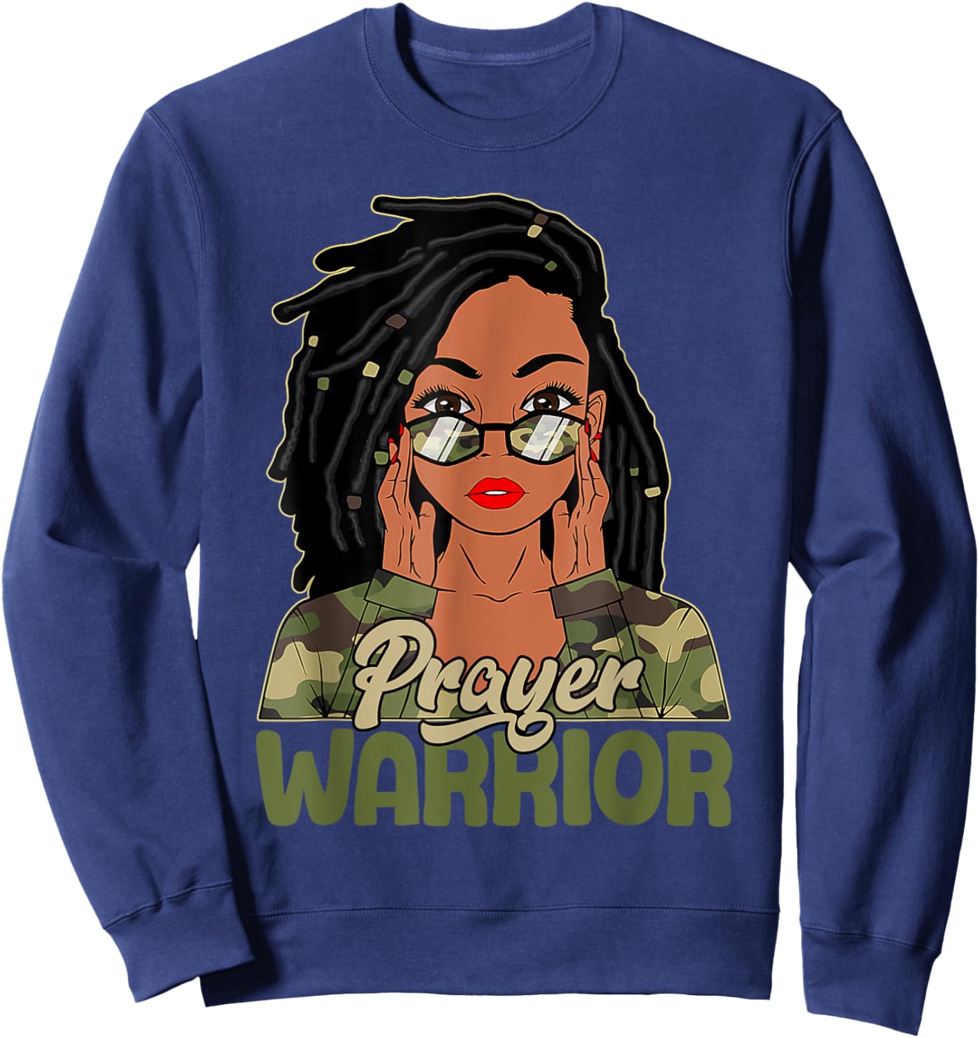Praying Black Woman Afro Christian Sayings Prayer Warrior Sweatshirt - Sweatshirt | Navy