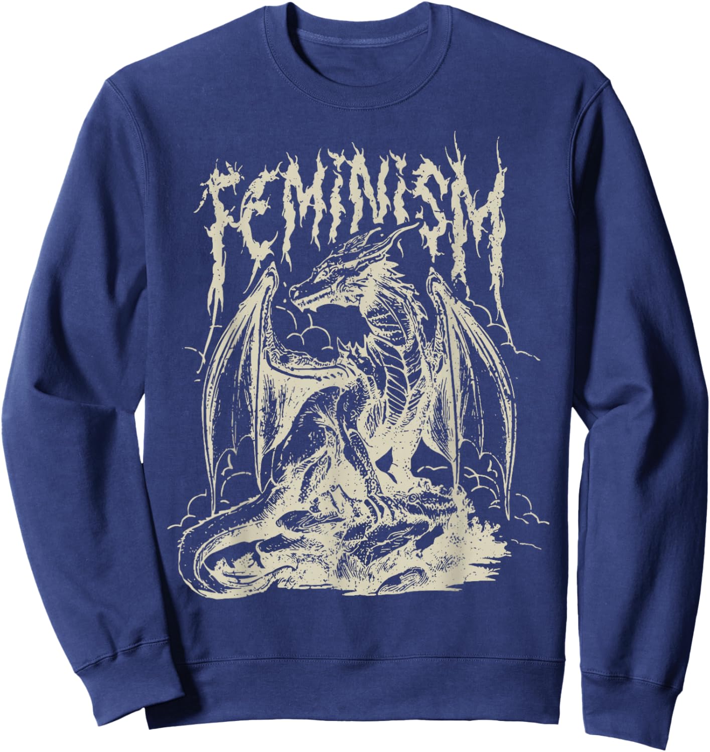 Vintage Feminism Dragon Fantasy Sweatshirt - Sweatshirt | Navy