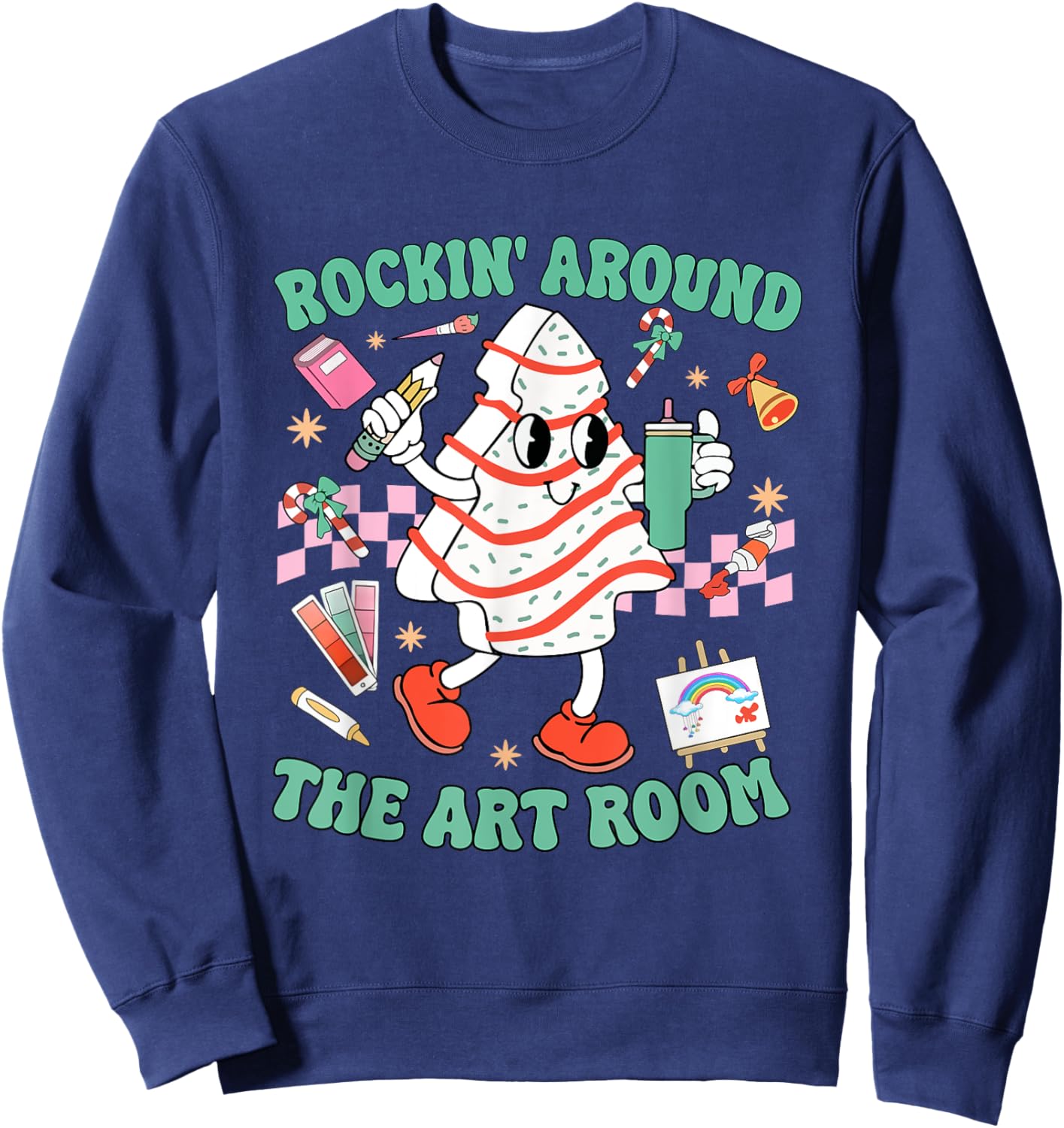 Rocking Around The Art Room Retro Christmas Art Teacher Sweatshirt - Sweatshirt | Navy
