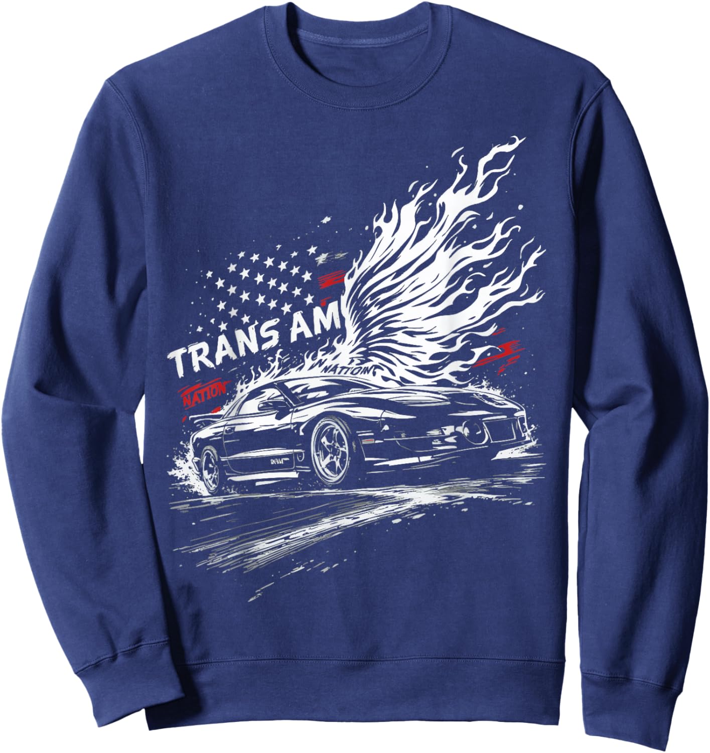 Trans Am Muscle Car 1990's Patriotic Flame USA Flag Trans AM Sweatshirt - Sweatshirt | Navy
