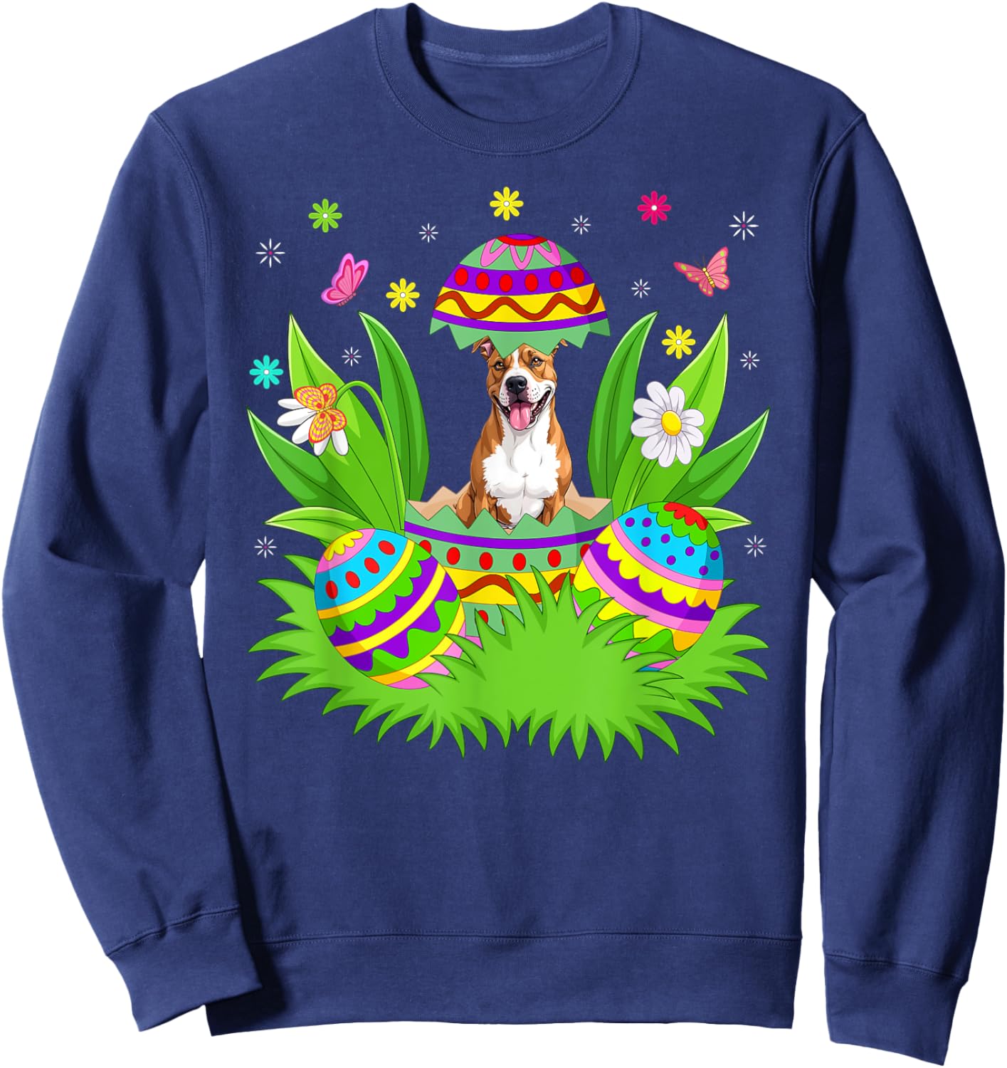 American Staffordshire Terrier Dog Easter Bunny Egg Hunt Sweatshirt - Sweatshirt | Navy