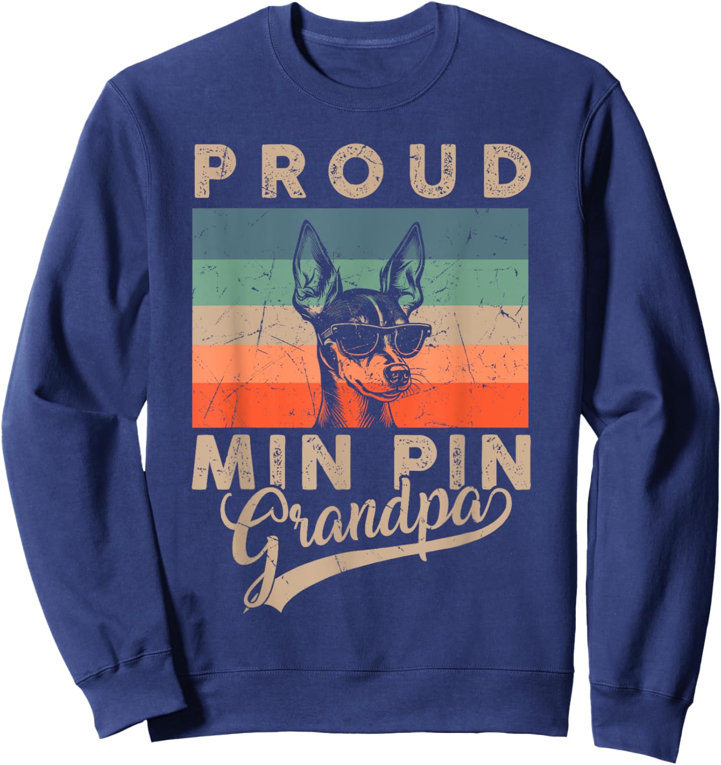 Vintage Proud Min Pin Dog Grandpa Dog Owners Father's Day Women Kids Sweatshirt - Sweatshirt | Navy