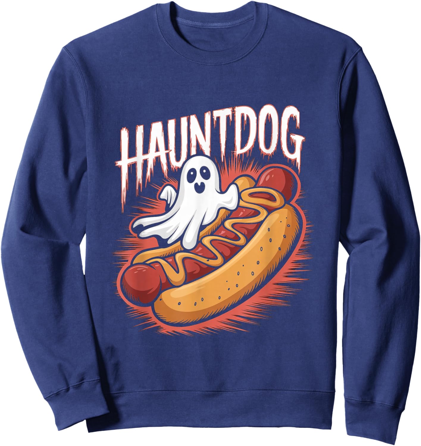 Hauntdog Funny Ghost Hot Dog Halloween Costume Sweatshirt - Sweatshirt | Navy