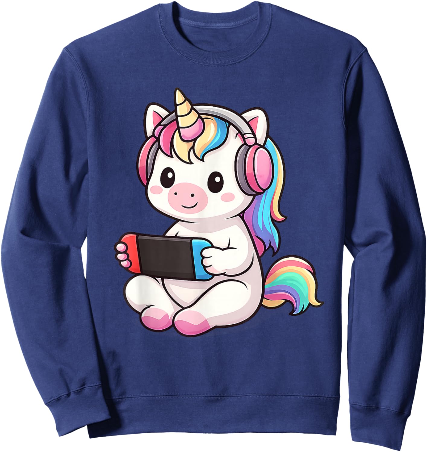 Kawaii Gamer Unicorn Playing Video Game Gaming Gifts Sweatshirt - Sweatshirt | Navy