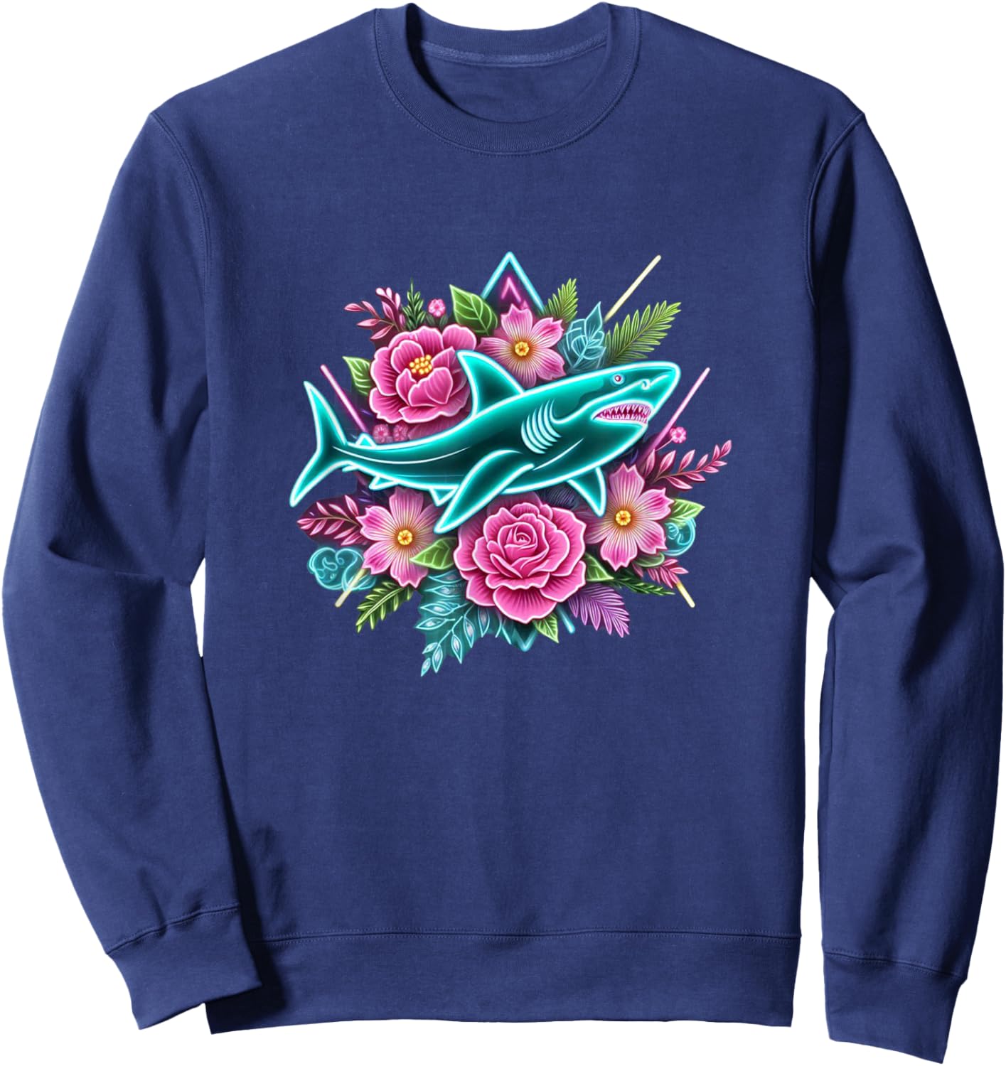 Floral Shark Girls Shark Lover Shark Enthusiast Shark Sweatshirt - Sweatshirt | Navy