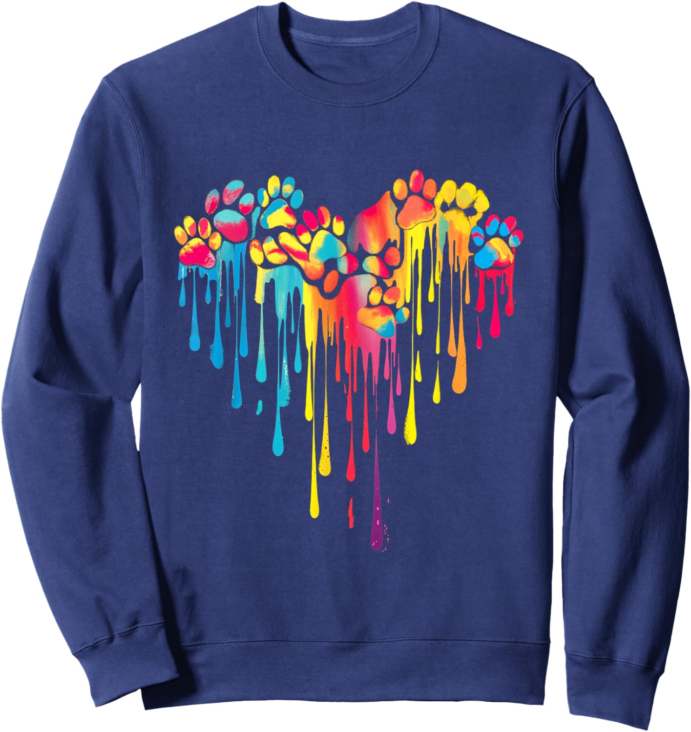 Colorful Paw Print Heart Pet Animal Love Sweatshirt - Sweatshirt | Navy