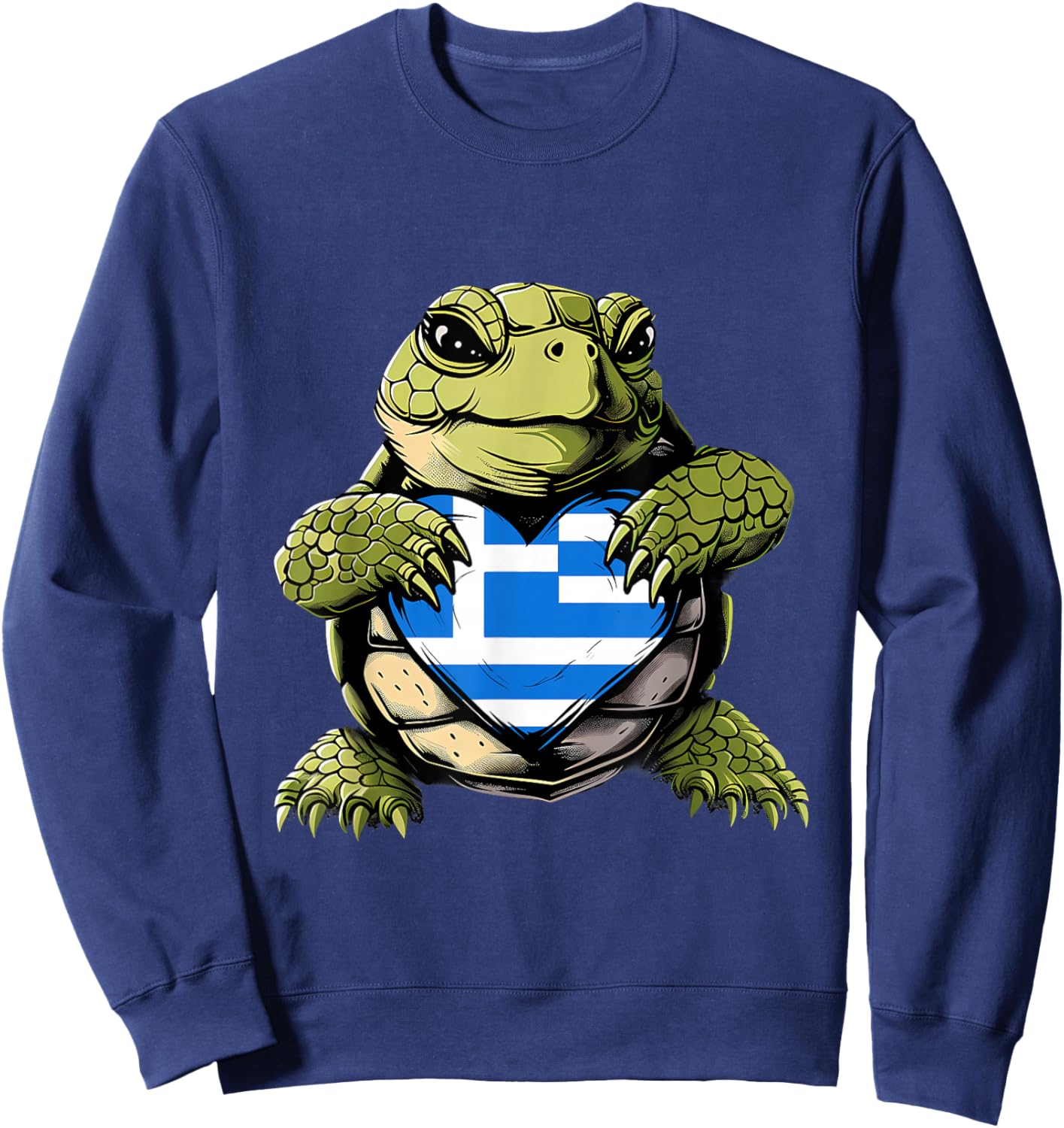 Greece Flag Turtle Hellenic Greek Pride Heart Greek Roots Sweatshirt - Sweatshirt | Navy