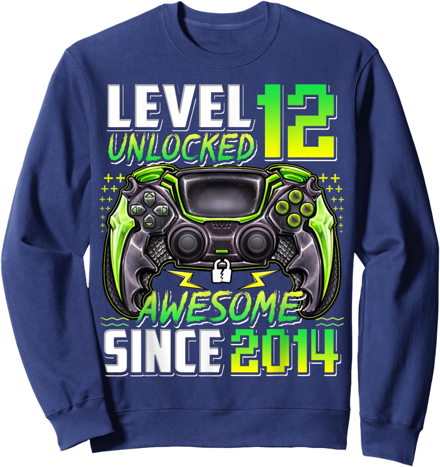 Level 12 Unlocked Awesome Since 2014 12th Birthday Gaming Sweatshirt - Sweatshirt | Navy