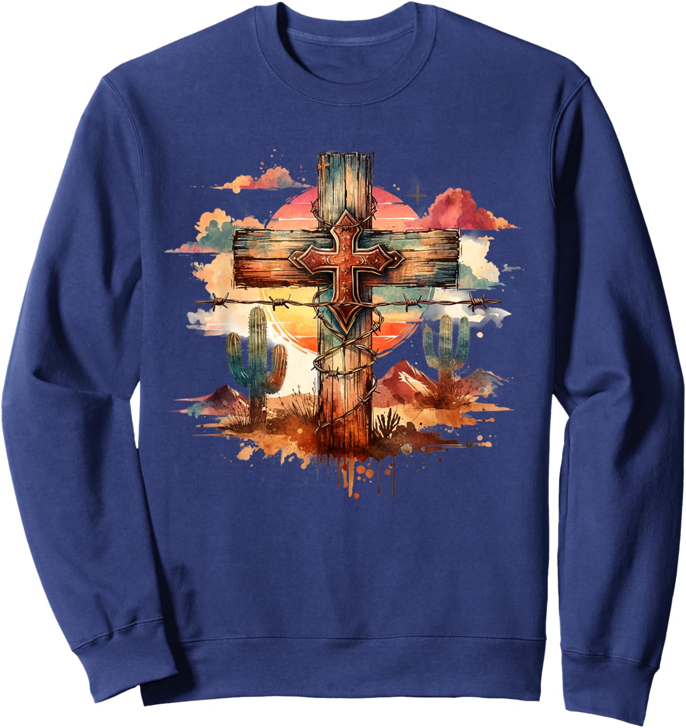 Southwest Cross Christian Desert Bible Faith Desert Arizona Sweatshirt - Sweatshirt | Navy