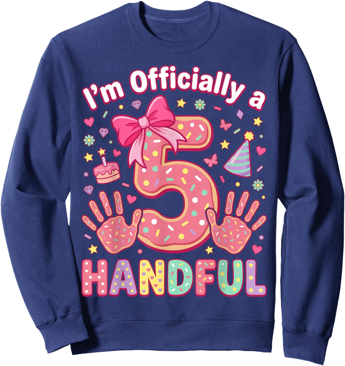 Girls Officially A Handful 5th Birthday Sweatshirt - Sweatshirt | Navy