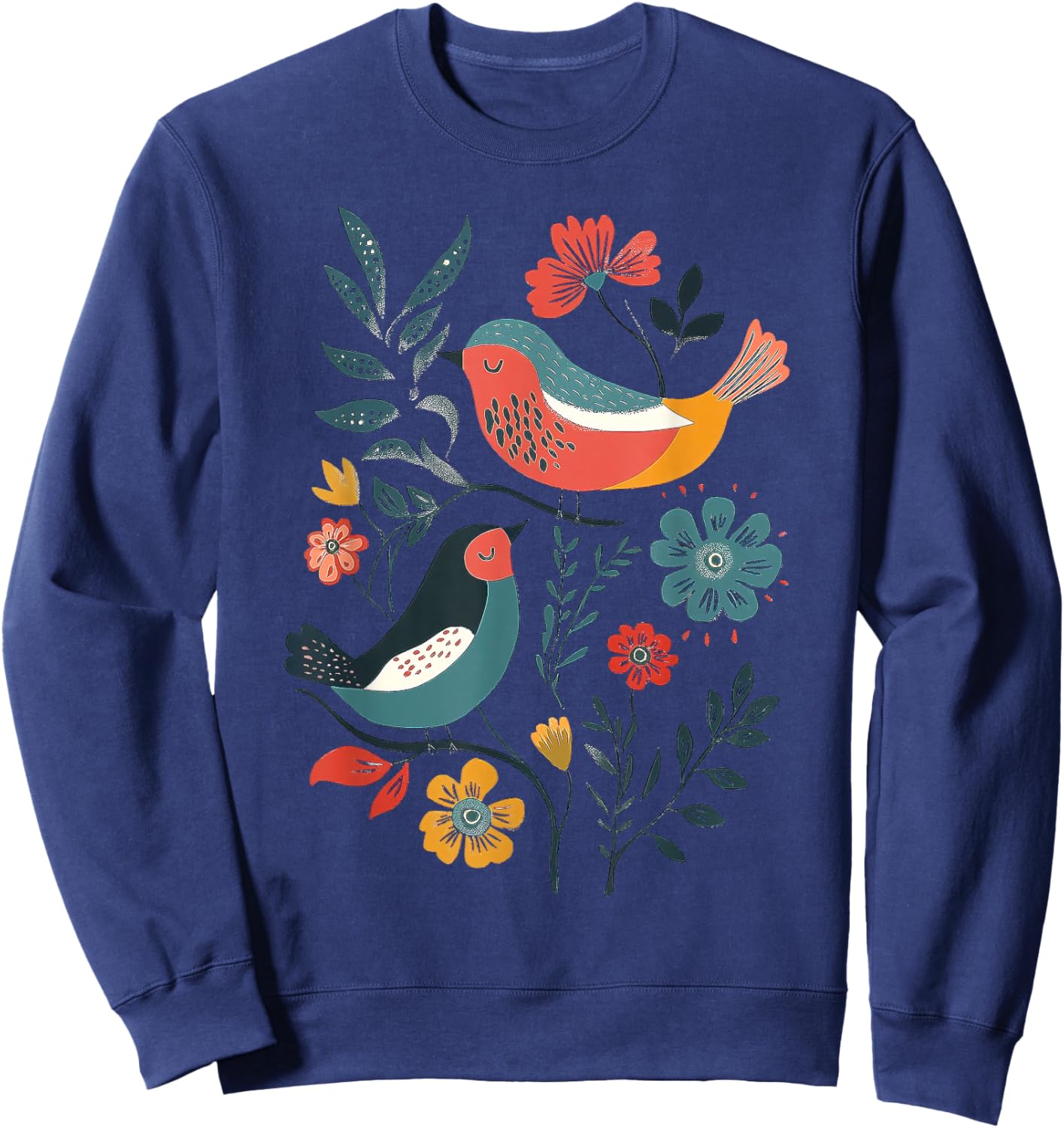 Folk Art Birds Sweatshirt - Sweatshirt | Navy