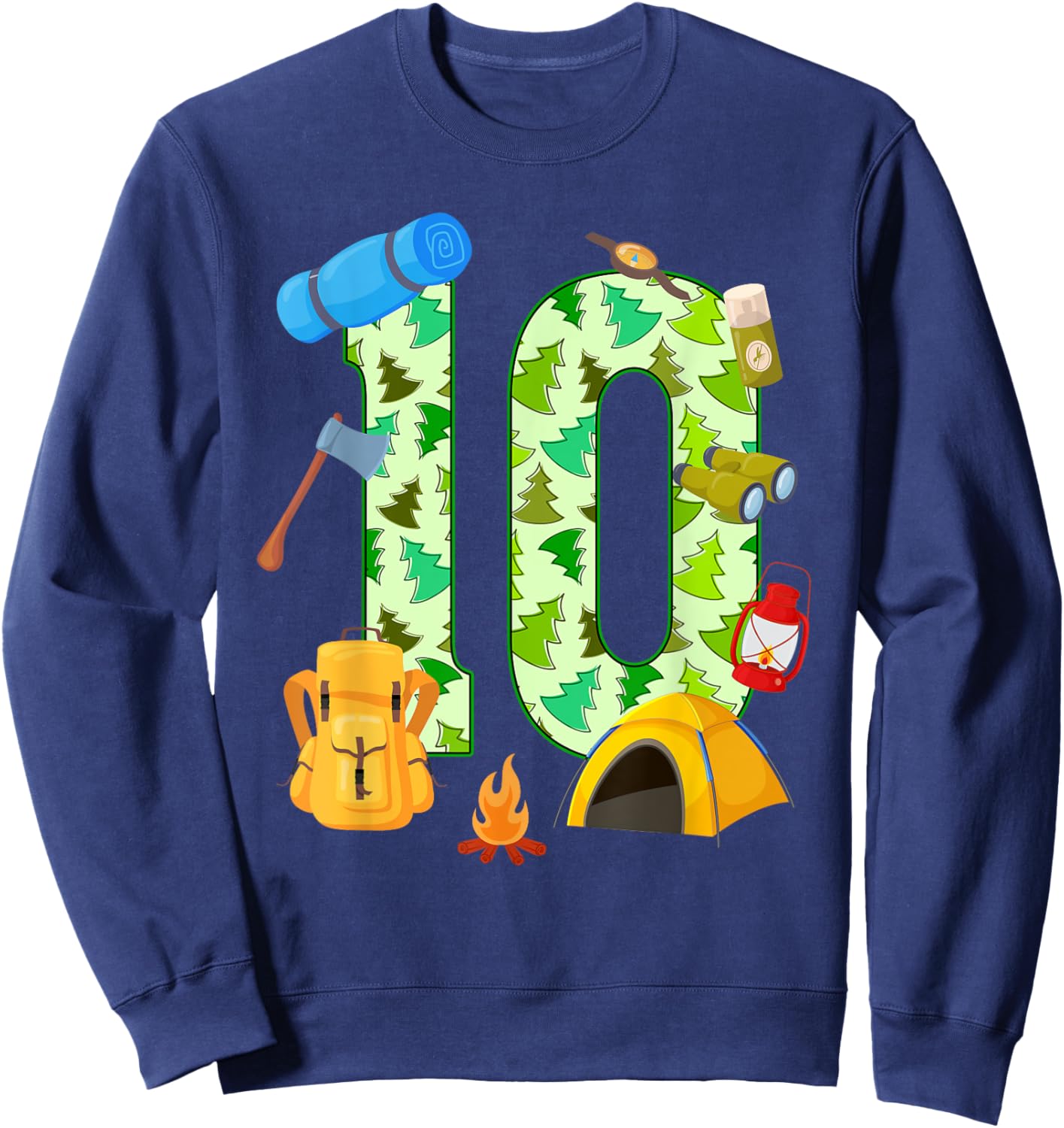 10th Birthday Camping Theme 10 Year Old Birthday Kids Sweatshirt - Sweatshirt | Navy