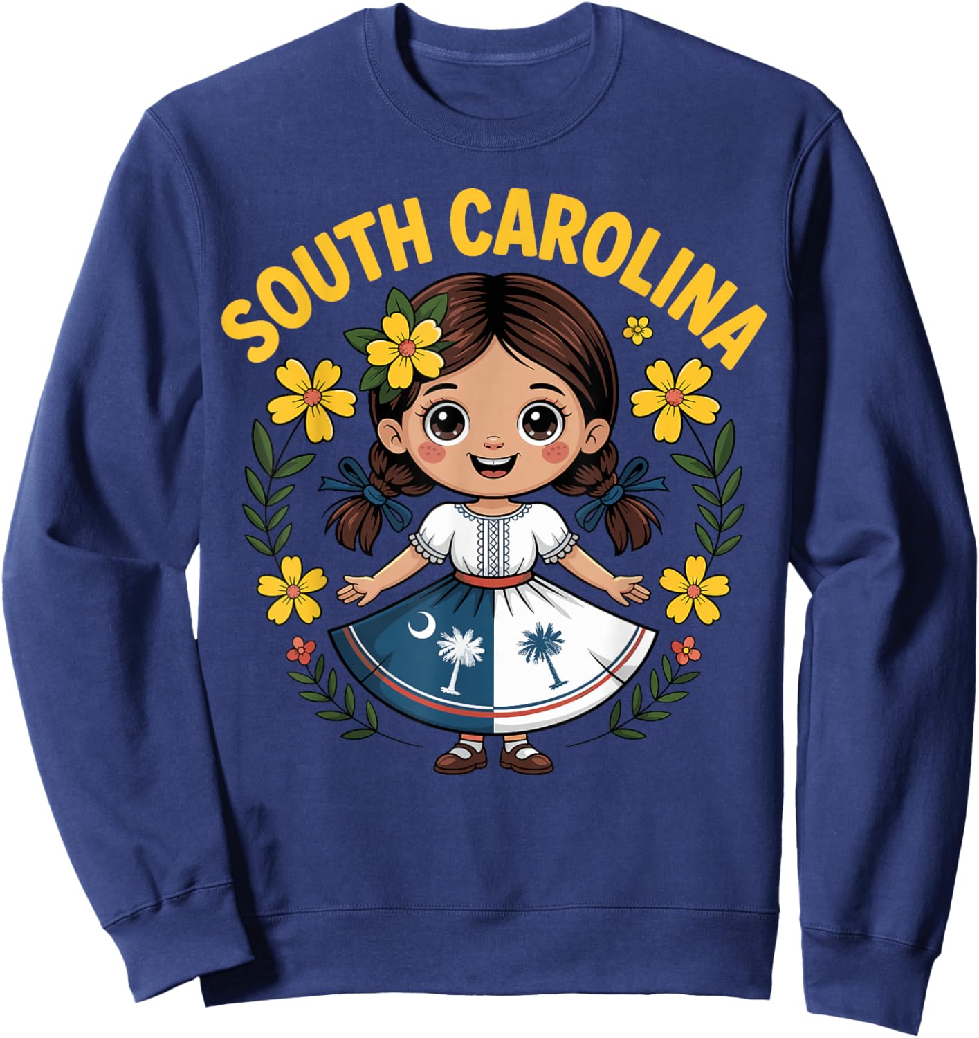 Cute South Carolina Girl in Palmetto Dress for Kids Sweatshirt - Sweatshirt | Navy