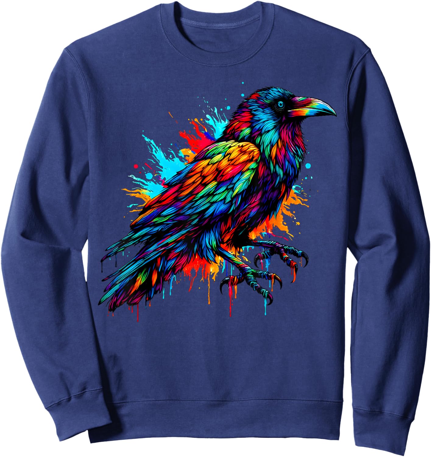 Cool Crow Bird Spirit Animal Illustration Tie Dye Art Sweatshirt - Sweatshirt | Navy