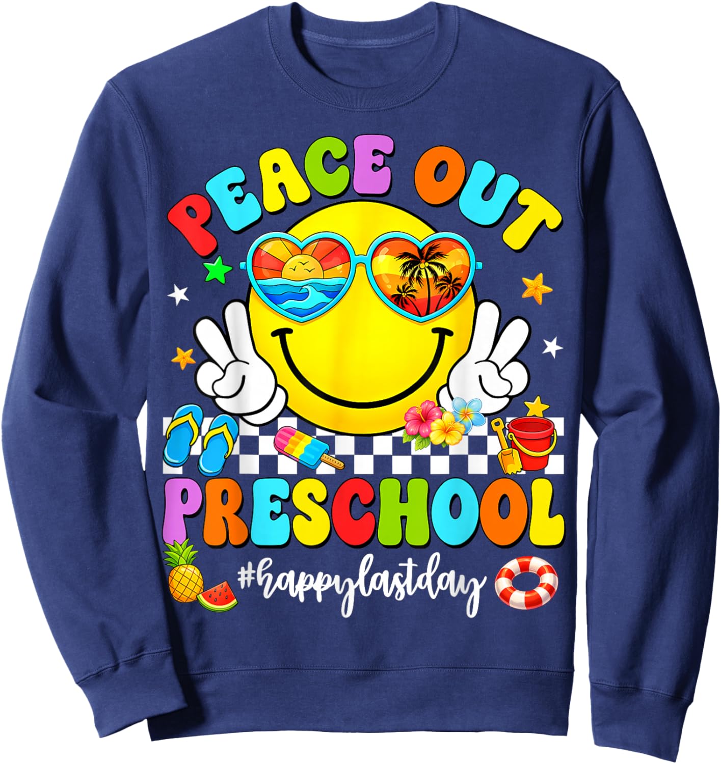 Summer Peace Out Preschool Kids Boy Girl Last Day of School Sweatshirt - Sweatshirt | Navy