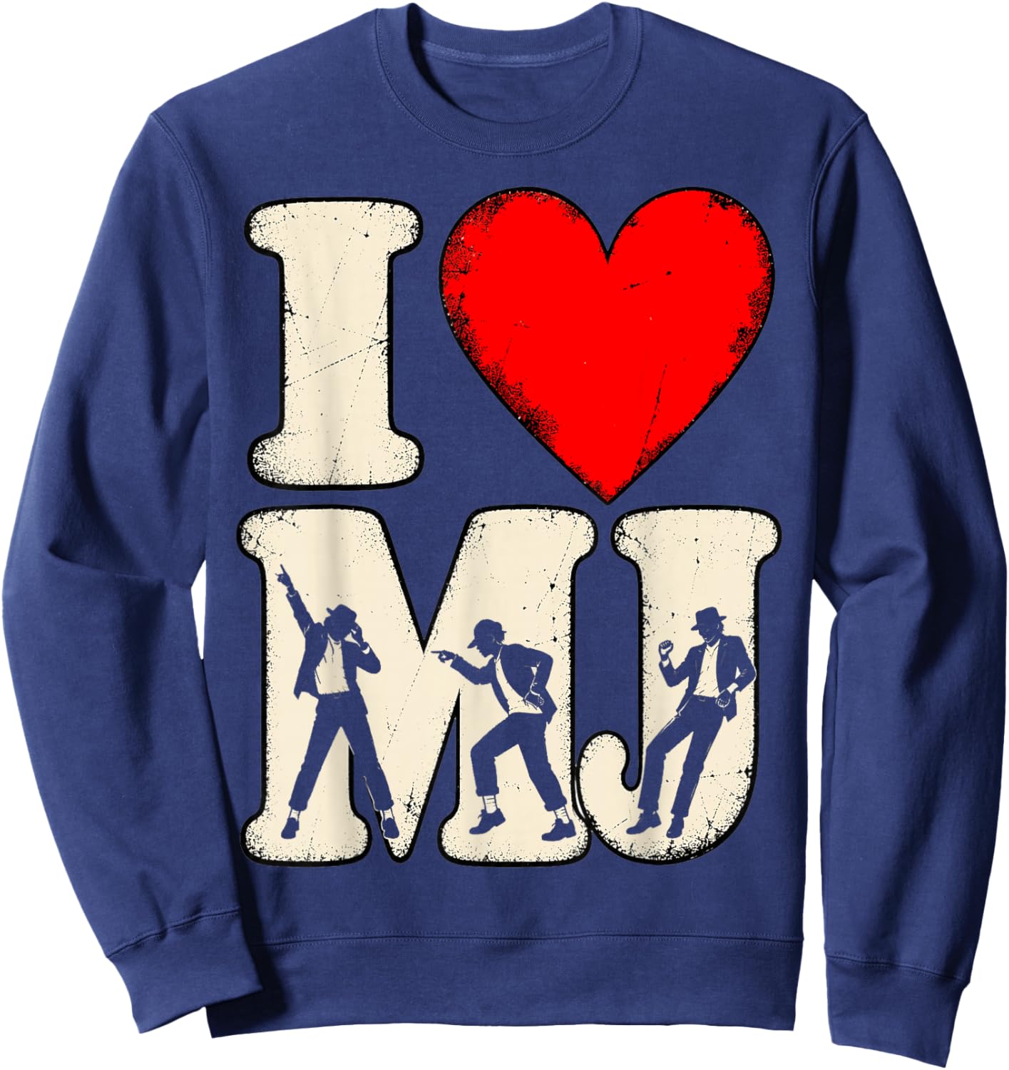I Love MJ Vintage Fan Merch Red Heart Sweatshirt - Sweatshirt | Navy