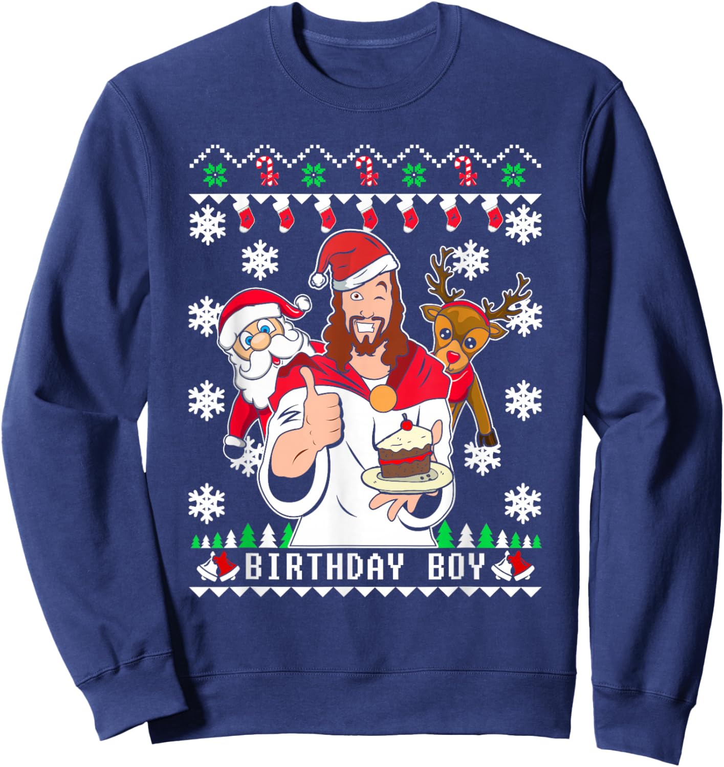 Funny Birthday Boy Men Women Kids Ugly Christmas Sweatshirt - Sweatshirt | Navy