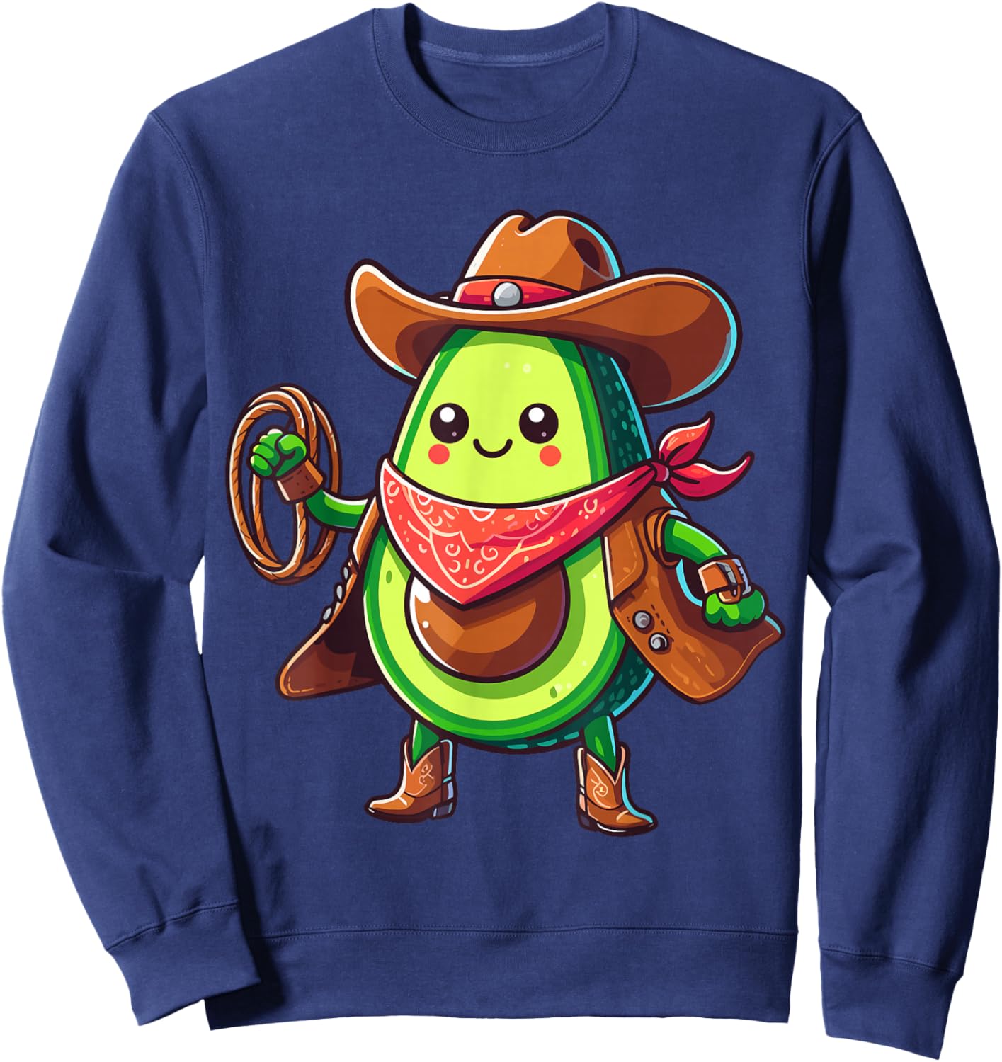 Avocado Western Cowboy Lovers | Cute Cattle Lasso Cartoon Sweatshirt - Sweatshirt | Navy