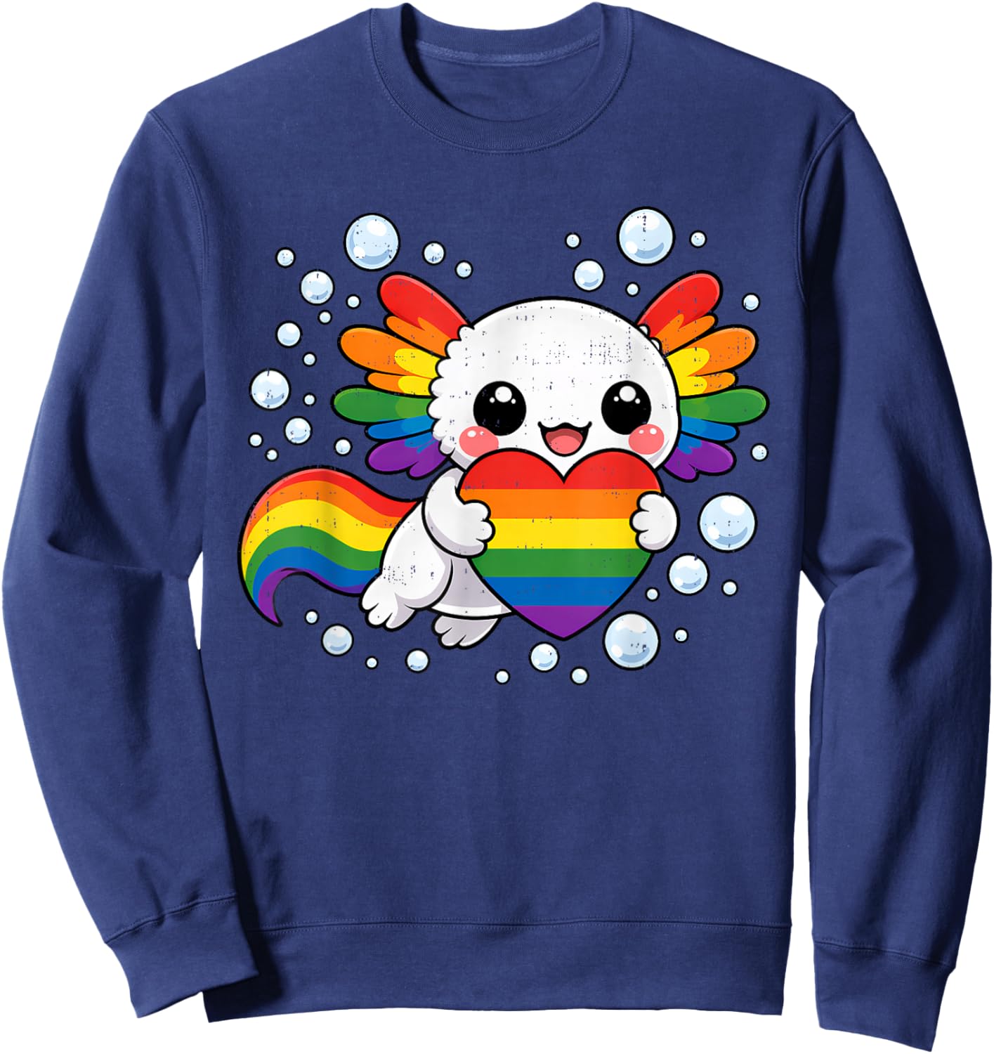 Cute Axolotl Rainbow Heart LGBT Gay Pride LGBTQ Women Girls Sweatshirt - Sweatshirt | Navy