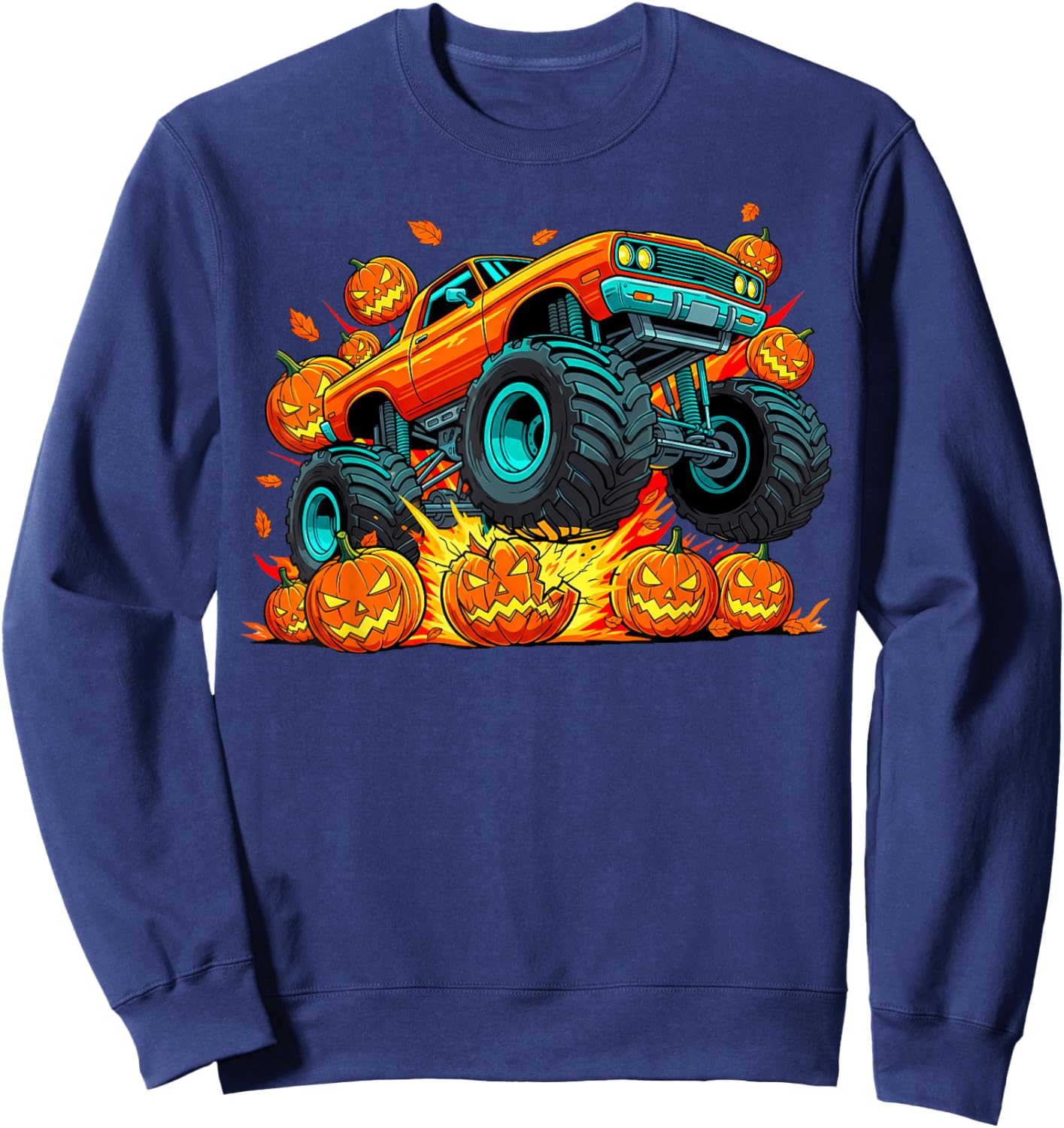 Monster Truck Halloween Jack O Lantern Pumpkin Boys Men Sweatshirt - Sweatshirt | Navy