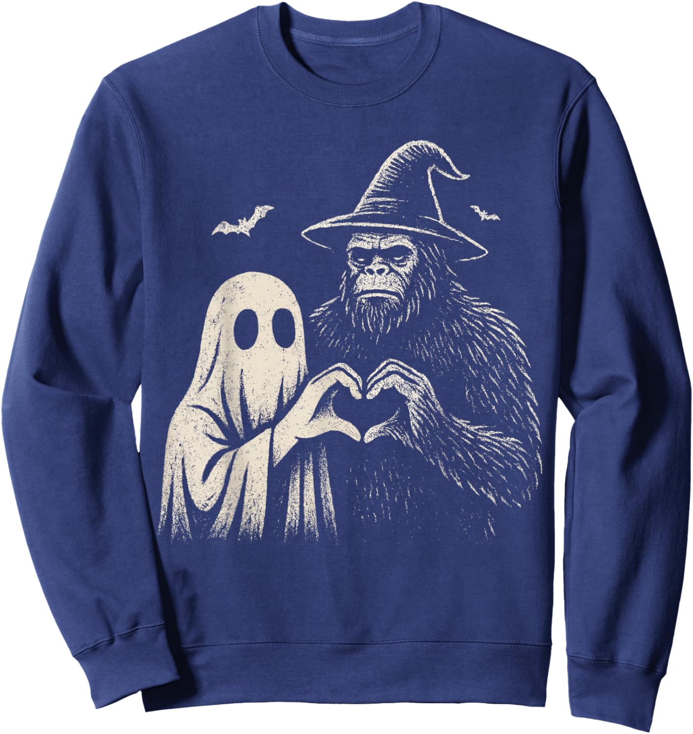 Sasquatch Ghost Love Hand Sign Bigfoot Halloween Men Spooky Sweatshirt - Sweatshirt | Navy