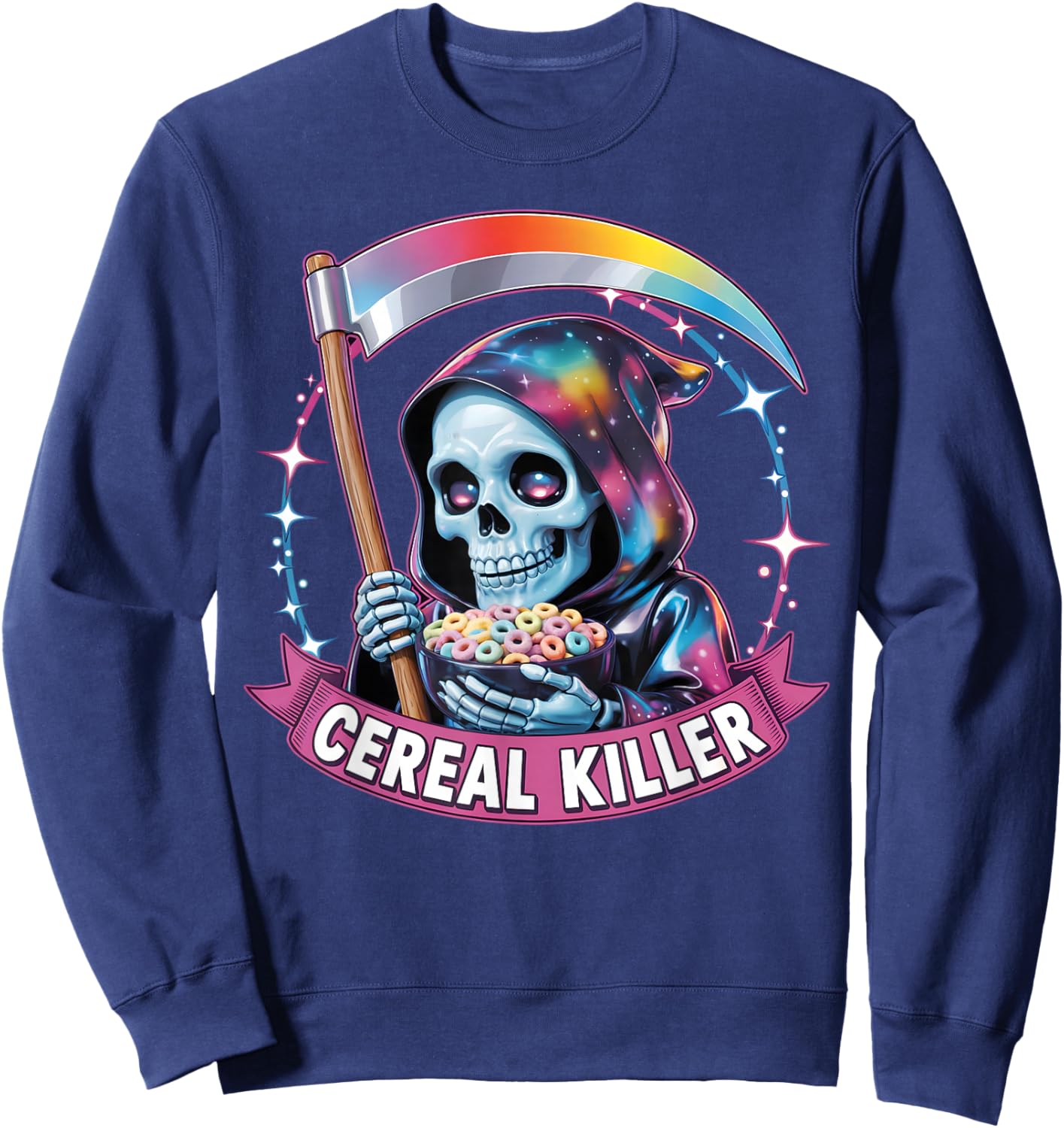 Cereal Killer Spooky Pastel Vaporwave Grim Reaper Halloween Sweatshirt - Sweatshirt | Navy