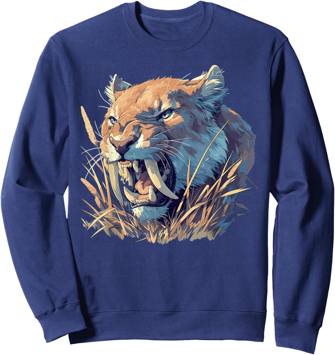 Saber-Toothed Tigers Saber-Toothed Tiger - -Adults, Small, Black, Sleeveless, Cotton Blend, Animal Print Saber-Toothed Tiger Sweatshirt - Sweatshirt | Navy