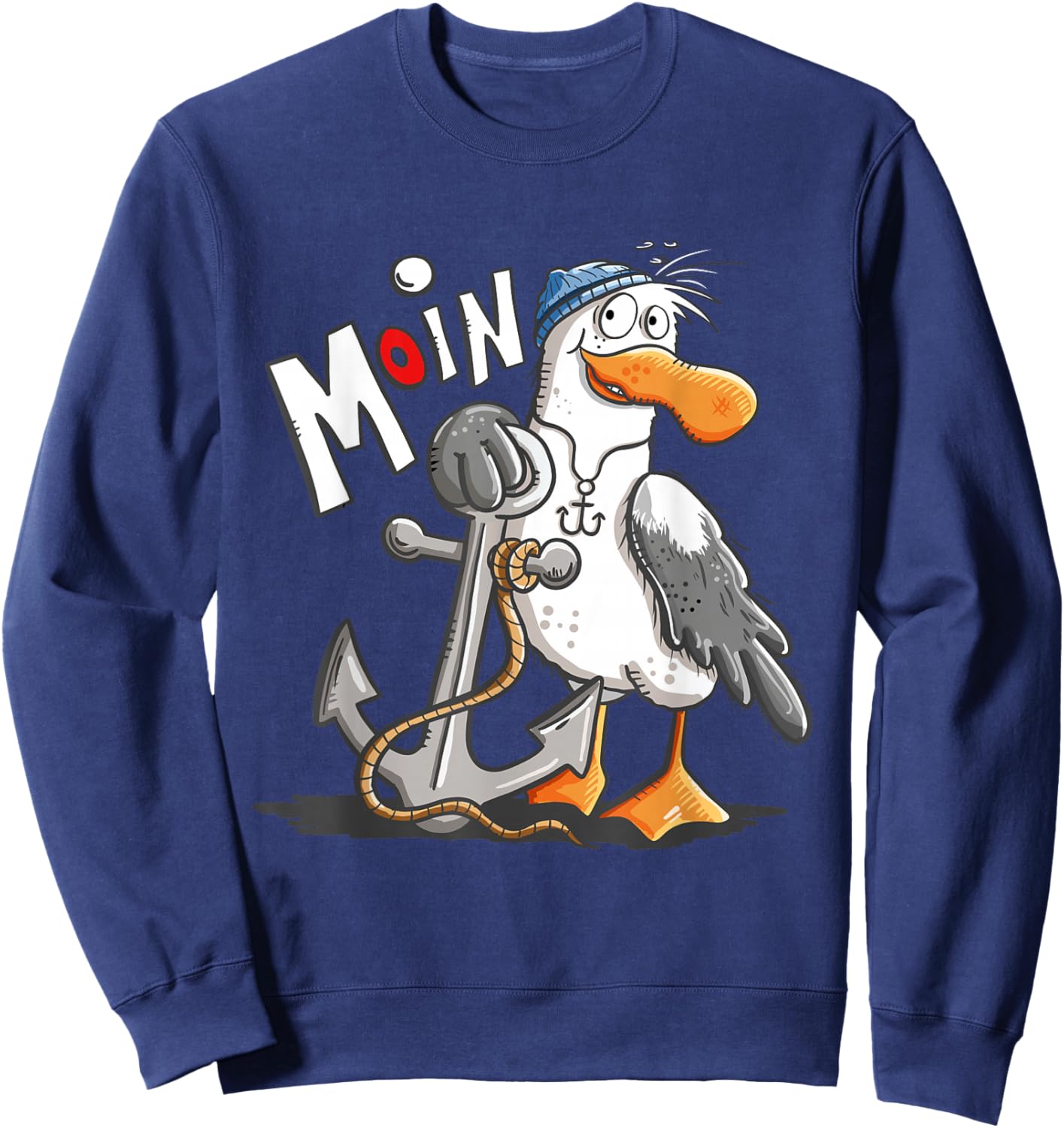 Moin Cartoon Möwe mit Anker Lustiges Maritimes Küsten Motiv Sweatshirt - Sweatshirt | Navy
