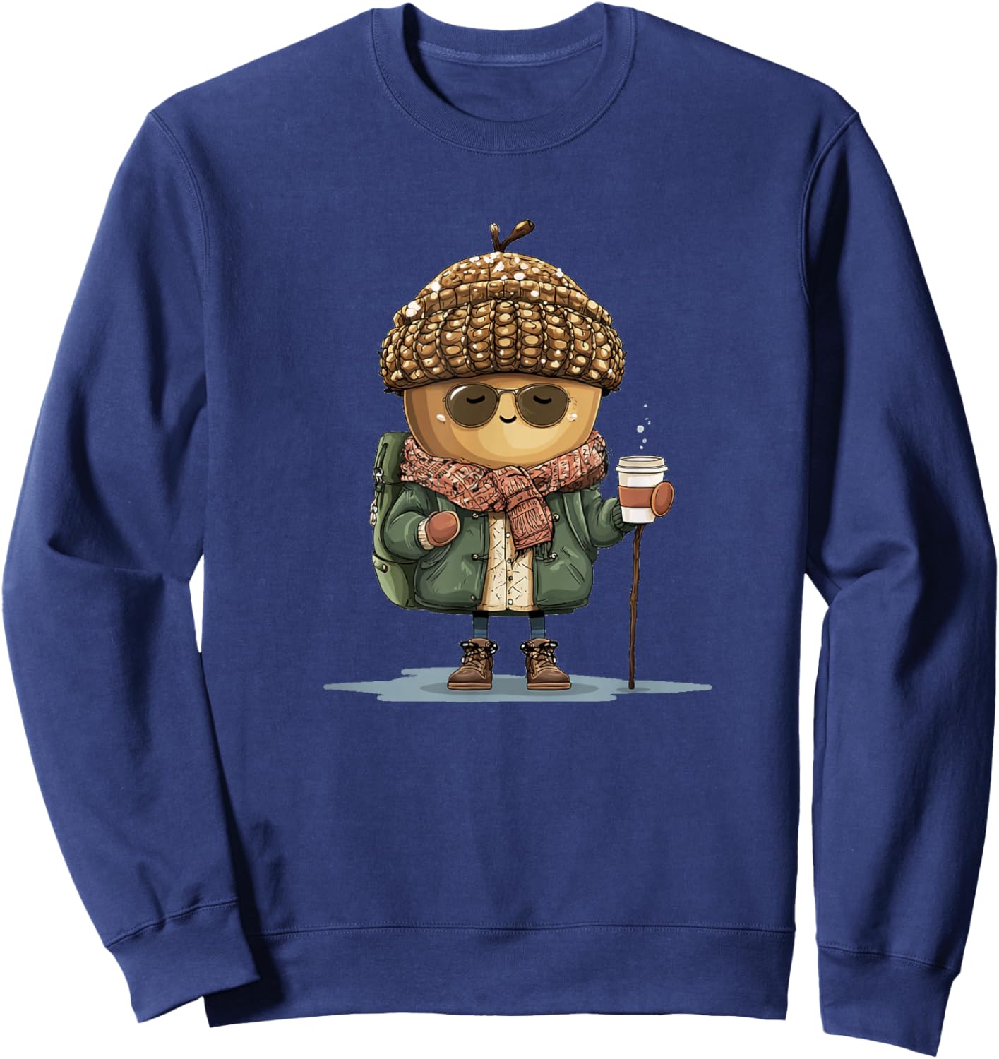 Nice Winter Hiker Acorn with Coffee and Shawl Costume Sweatshirt - Sweatshirt | Navy