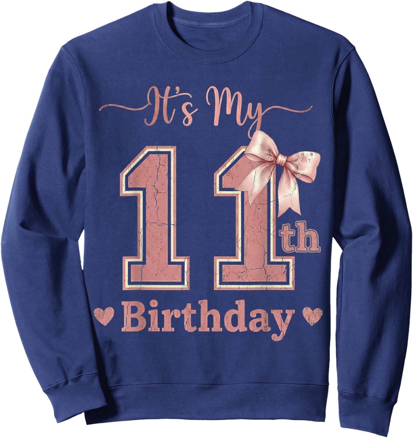 It's My 11th Birthday Girl Coquette Bow Pink 11 Year Old Sweatshirt - Sweatshirt | Navy