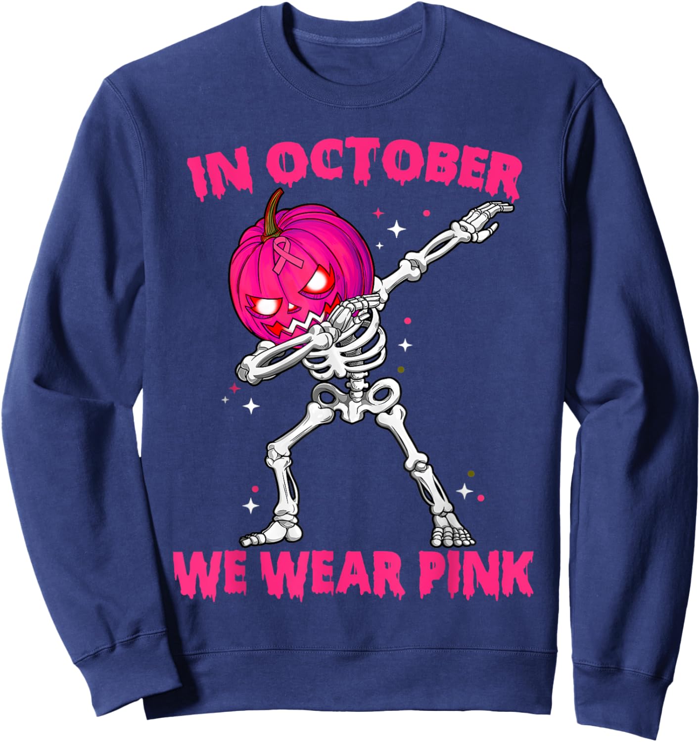 In October We Wear Pink Breast Cancer Pumpkin Halloween Boys Sweatshirt - Sweatshirt | Navy