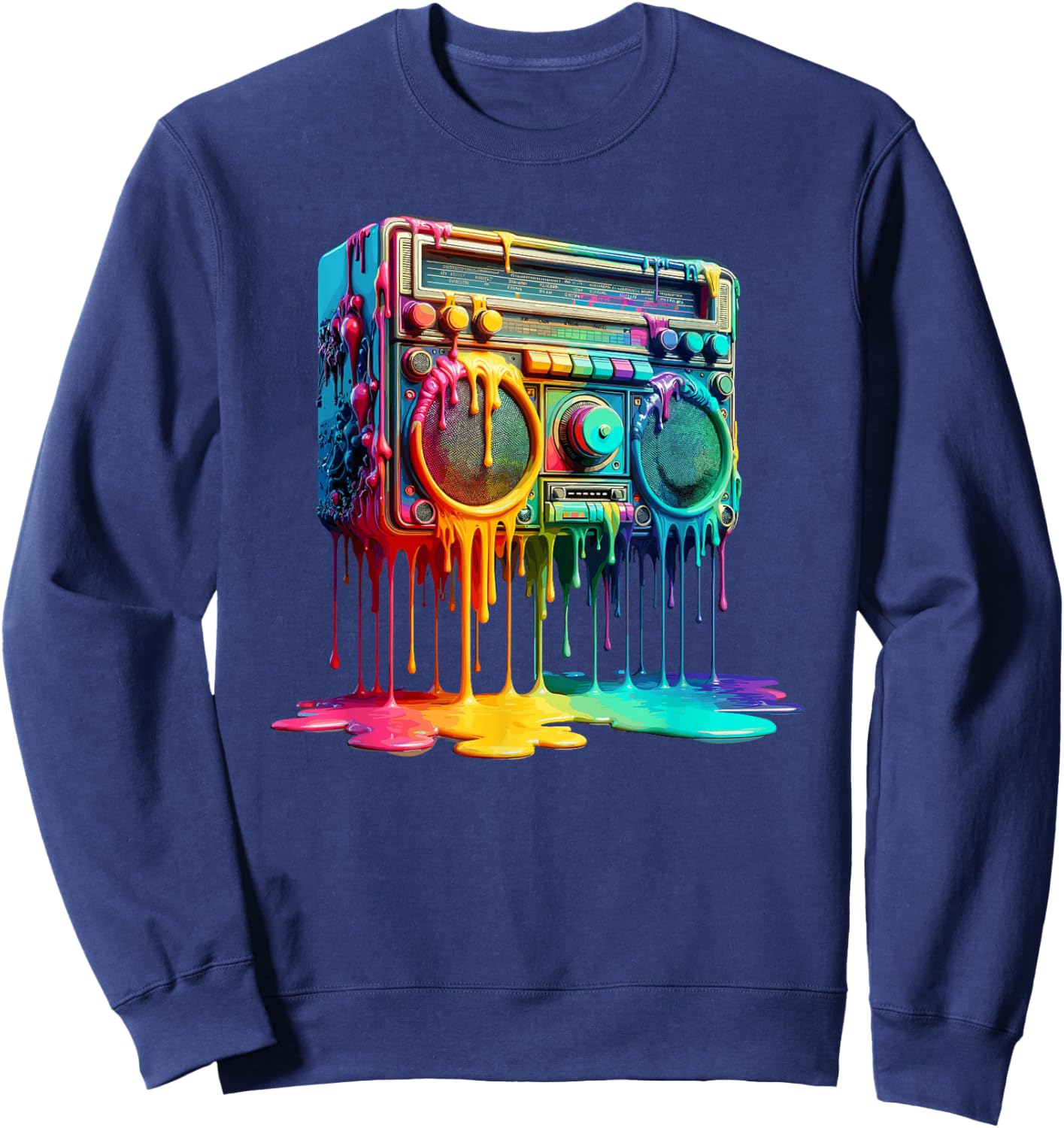 Dripping Paint Boombox Old School 80s Music Hip Hop Sweatshirt - Sweatshirt | Navy