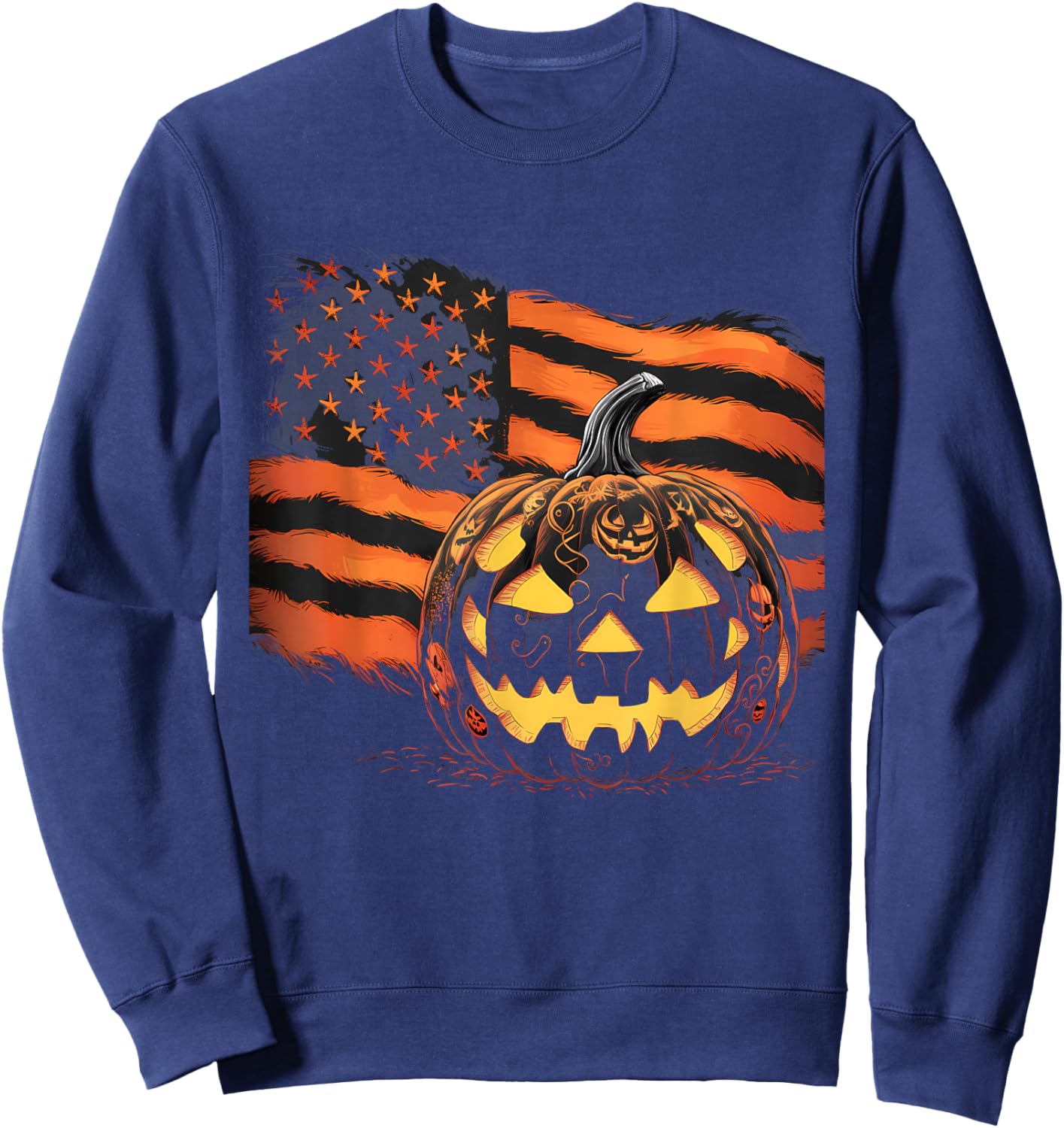 Halloween Pumpkin American Flag Horror Party Costume Sweatshirt - Sweatshirt | Navy