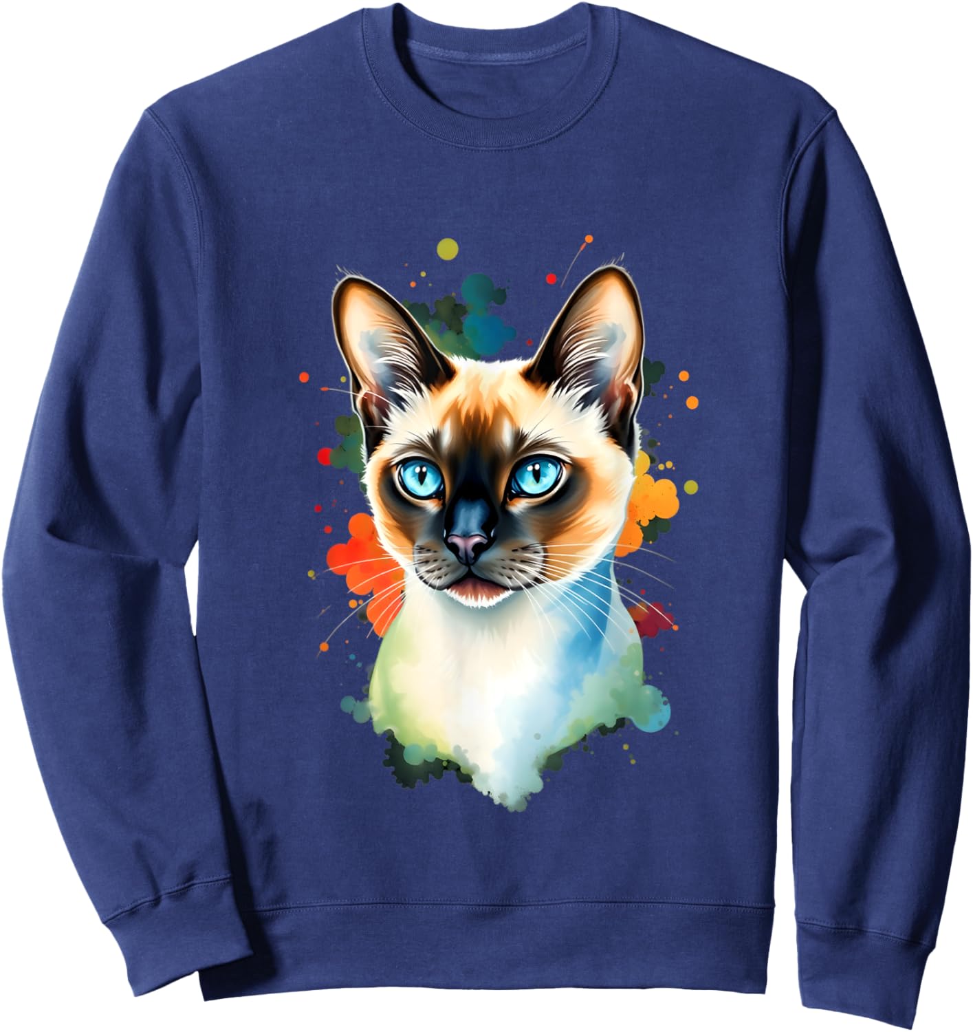 Pop Art Watercolor Siamese Cat Artistic Color Splash Design Men Women Kids Sweatshirt - Sweatshirt | Navy