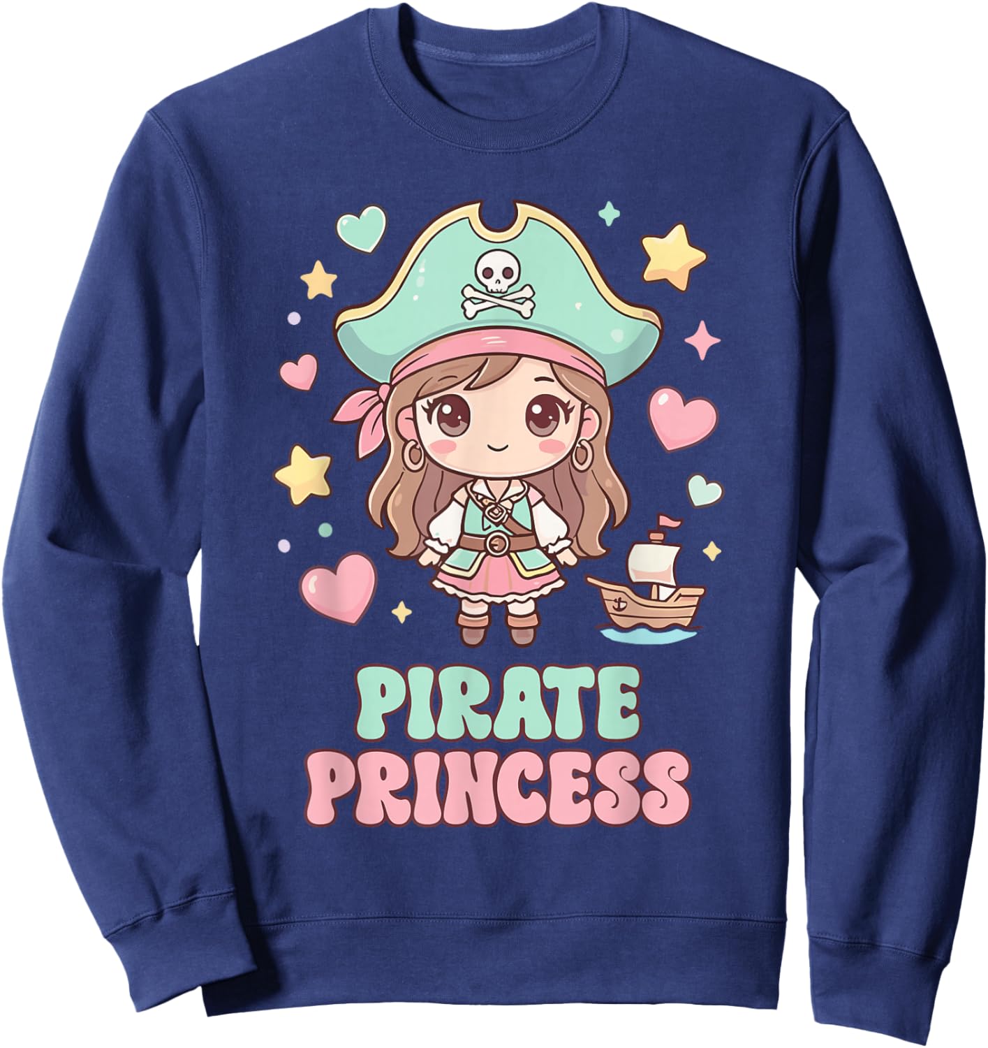 Pirate Princess Pastel Kawaii Chibi Anime Anime Pirate Girls Sweatshirt - Sweatshirt | Navy