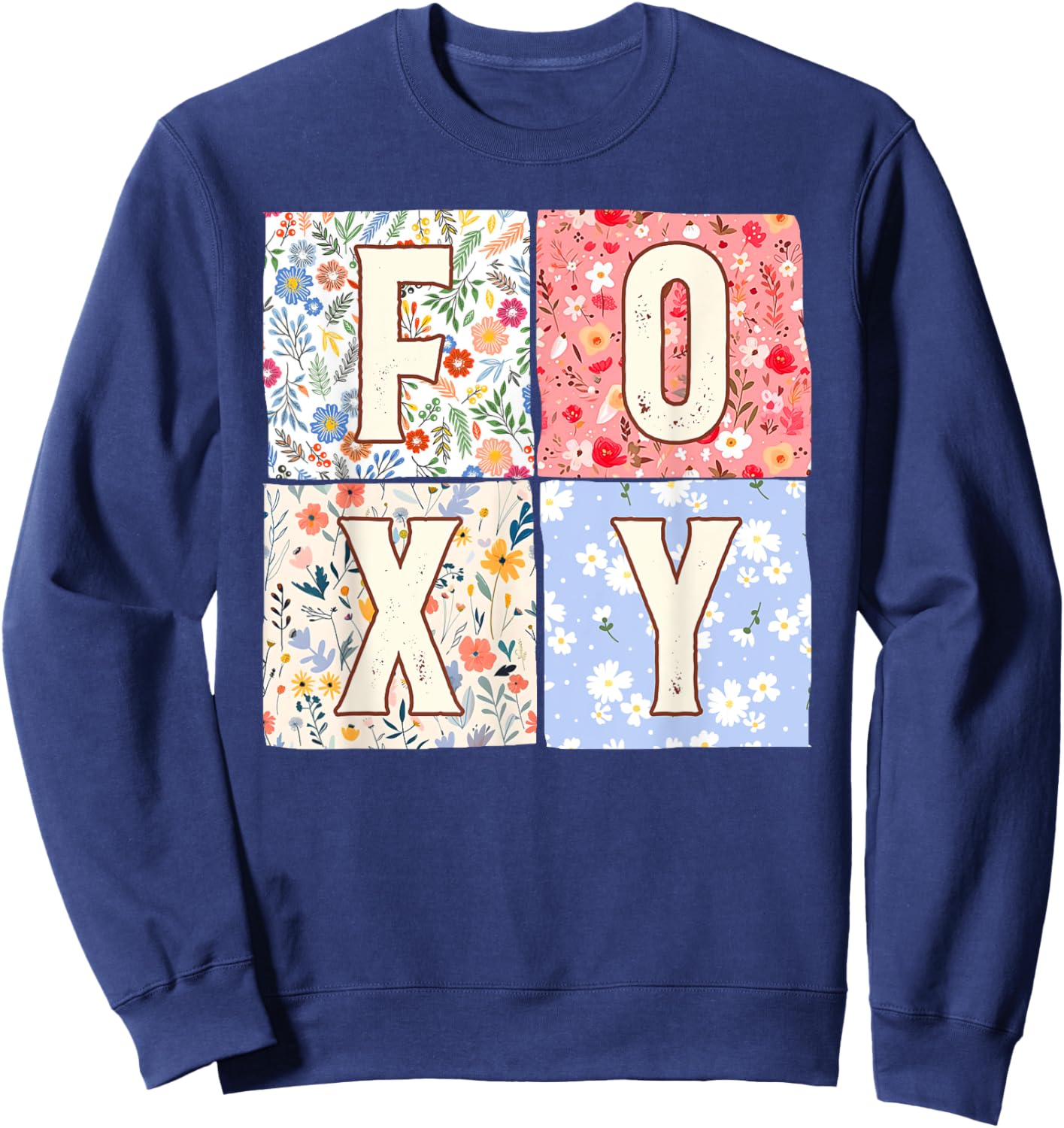 Foxy Grandma Grandmother Mother's Day Boho Floral Flower Sweatshirt - Sweatshirt | Navy