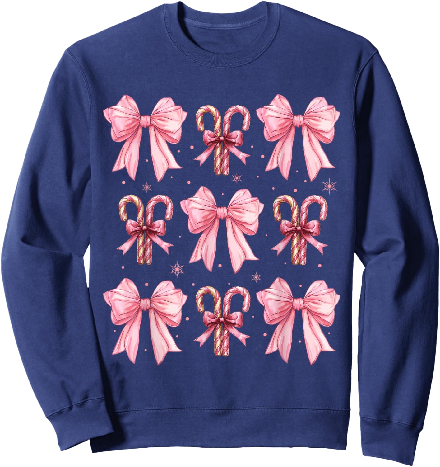 Coquette Bow Candy Canes Christmas Women Girls Teen Pink Bow Sweatshirt - Sweatshirt | Navy