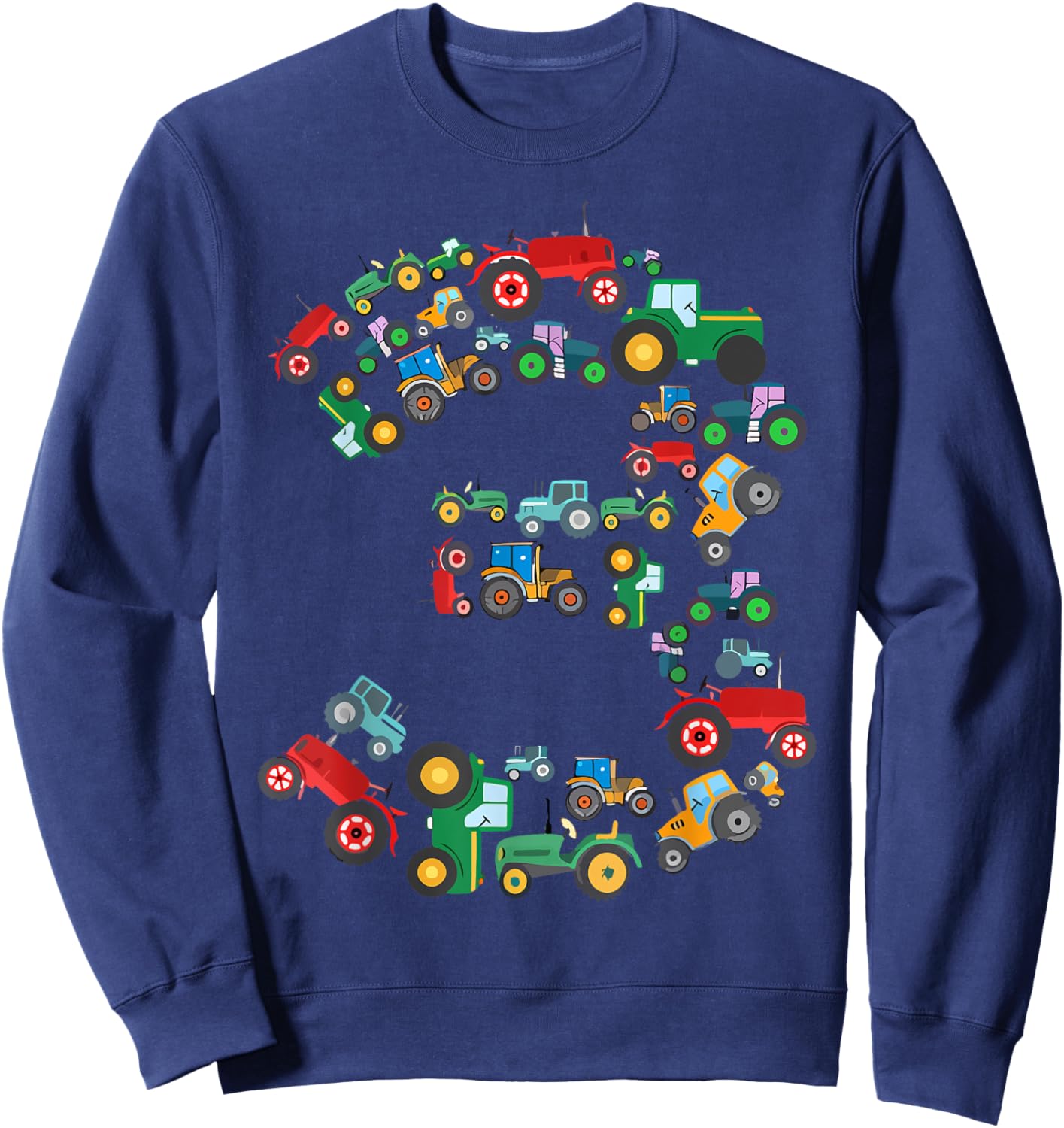 Tractors 3 Years Old 3rd Farm Birthday Theme Party Matching Sweatshirt - Sweatshirt | Navy